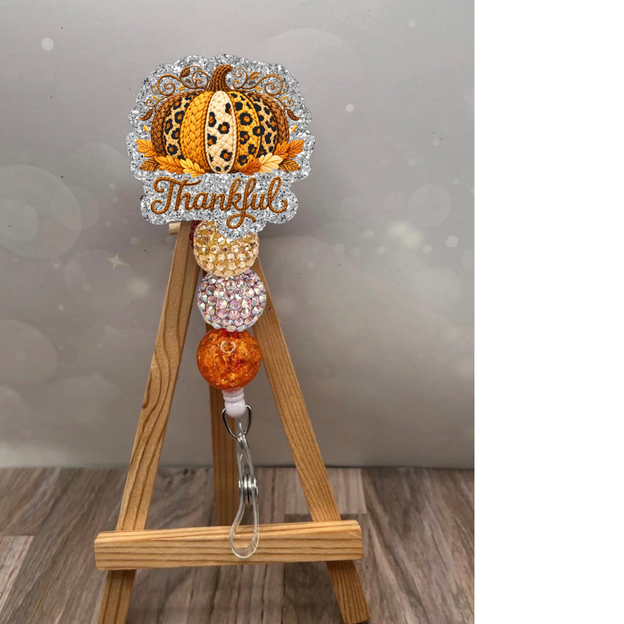 Thankful Crochet Pumpkin Badge Pull