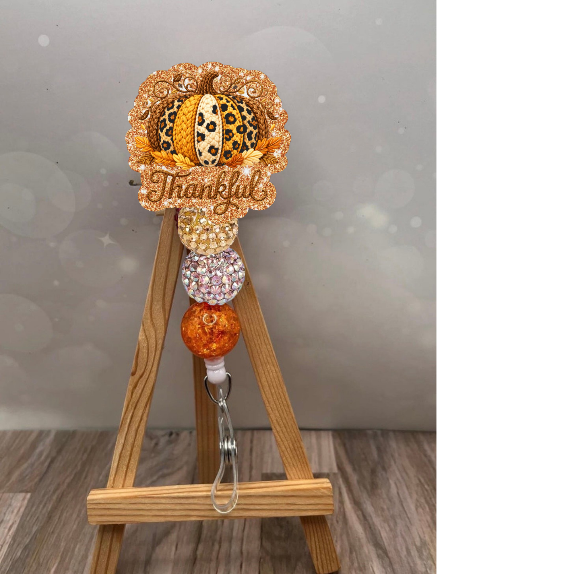 Thankful Crochet Pumpkin Badge Pull
