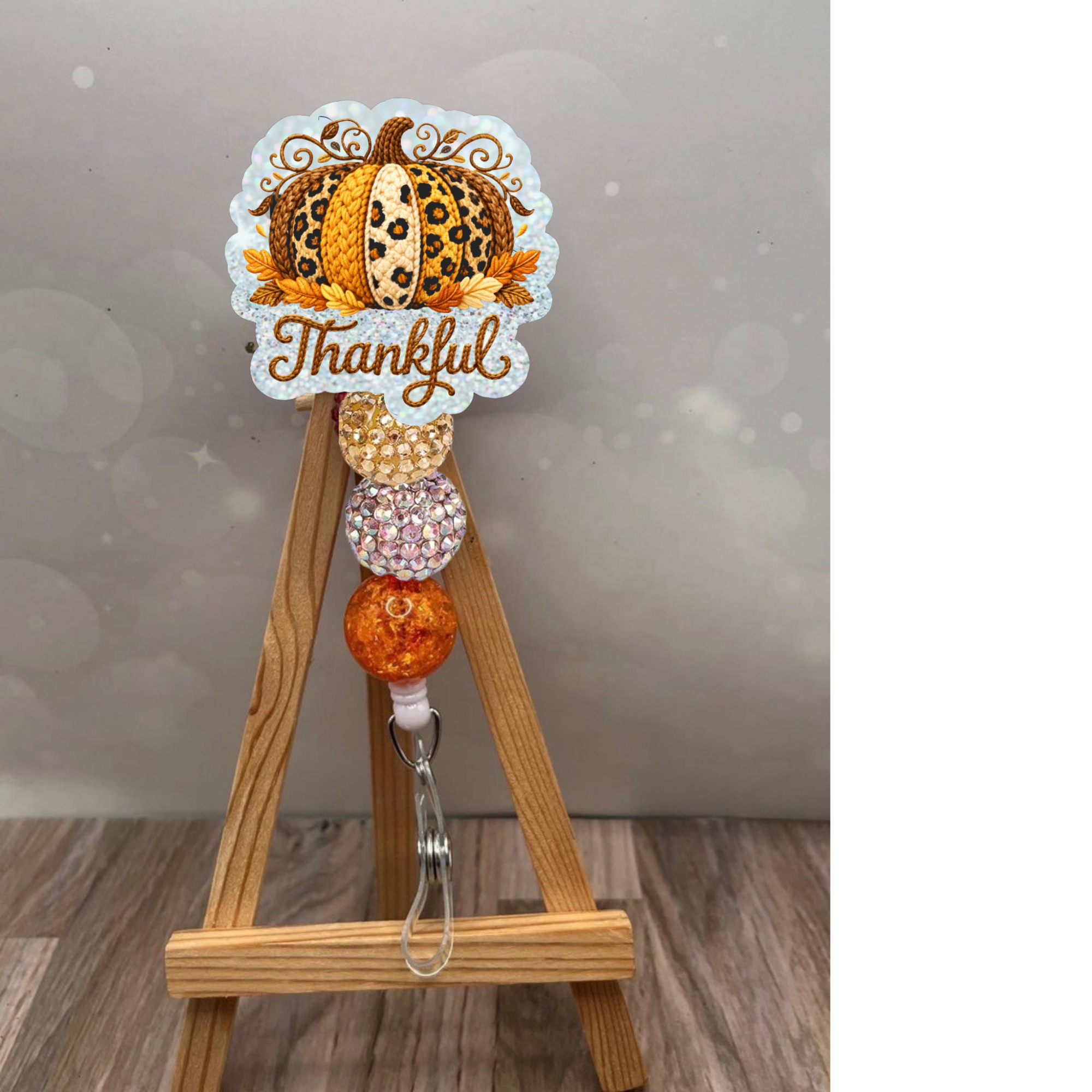 Thankful Crochet Pumpkin Badge Pull