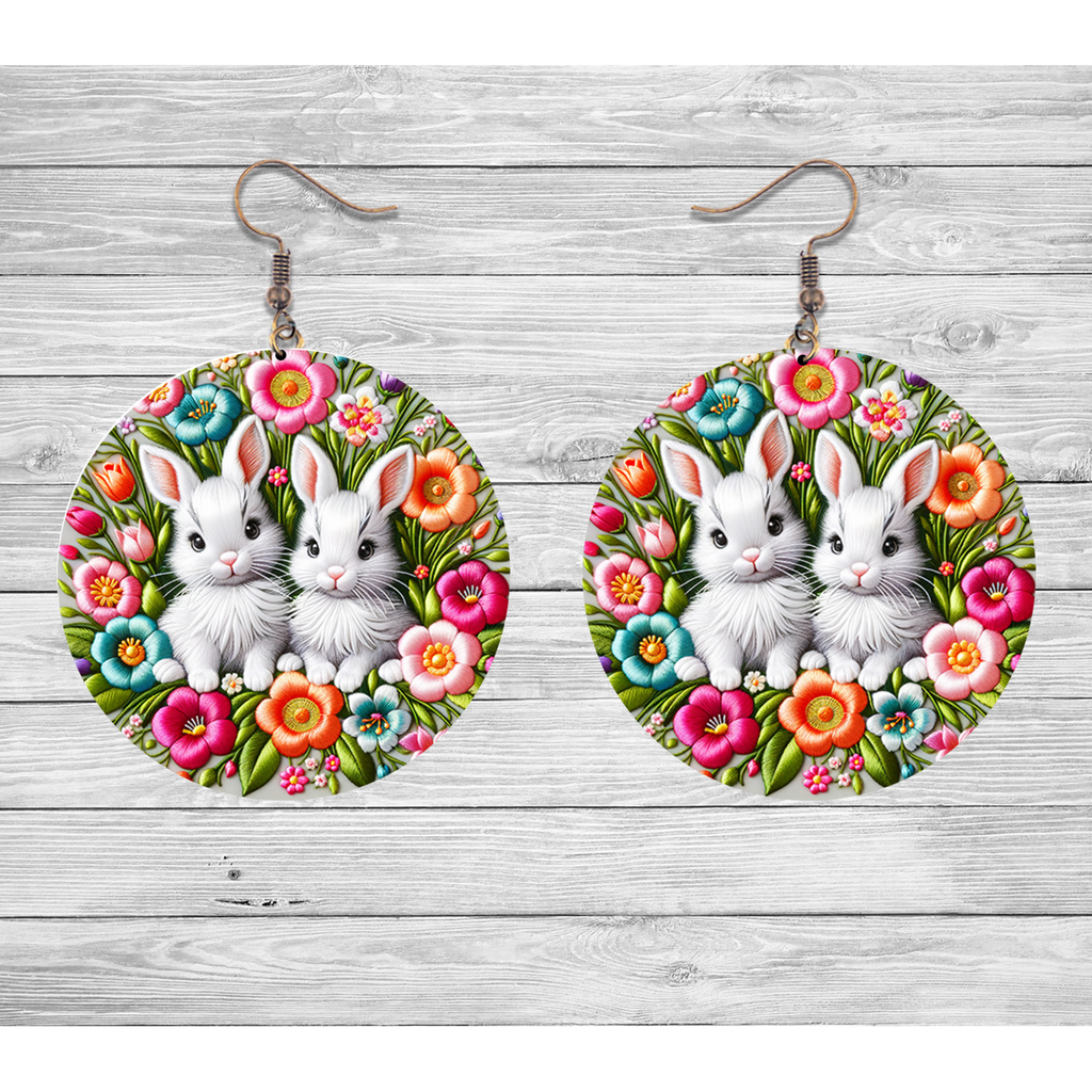 Floral Bunny Pair Easter Earrings