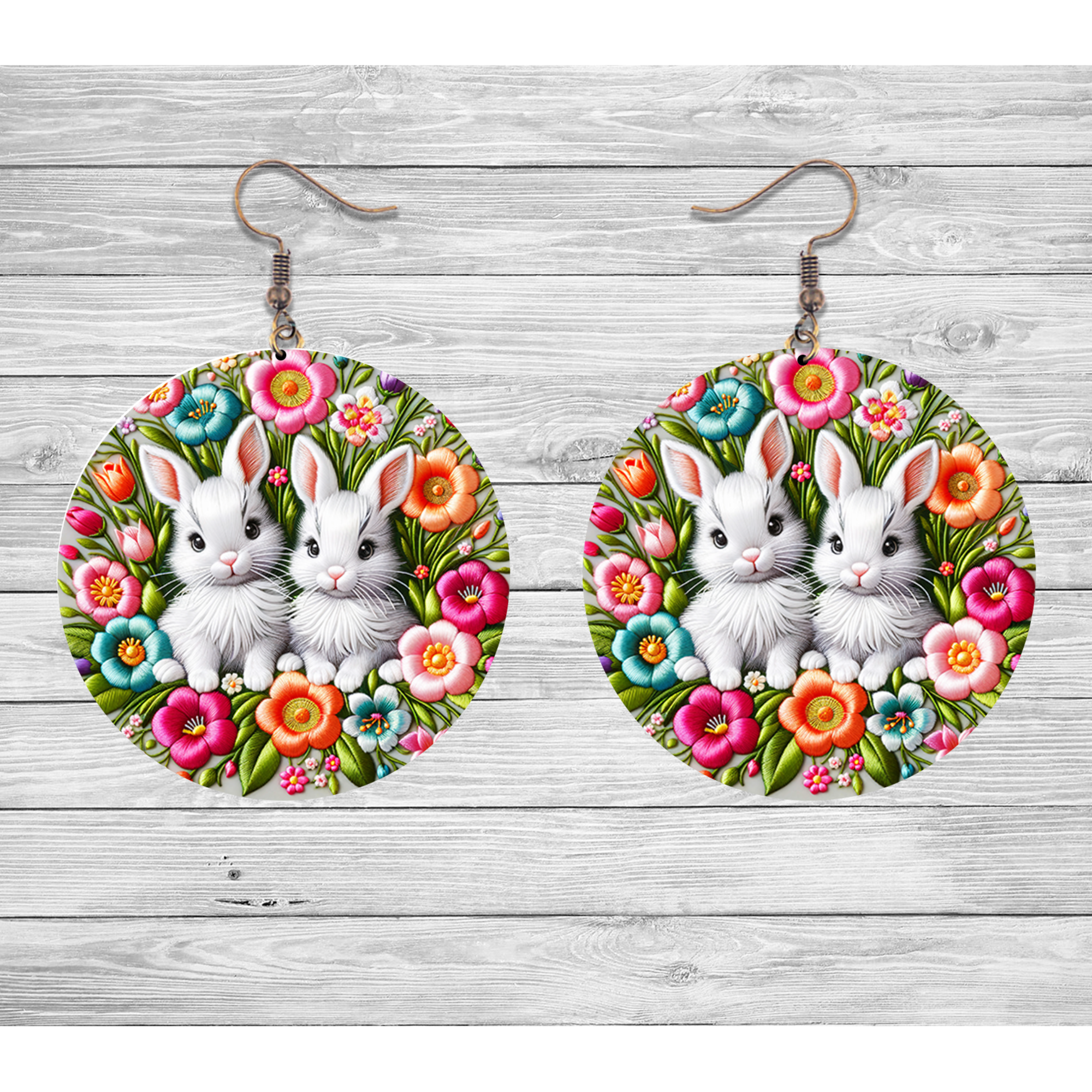 Floral Bunny Pair Easter Earrings