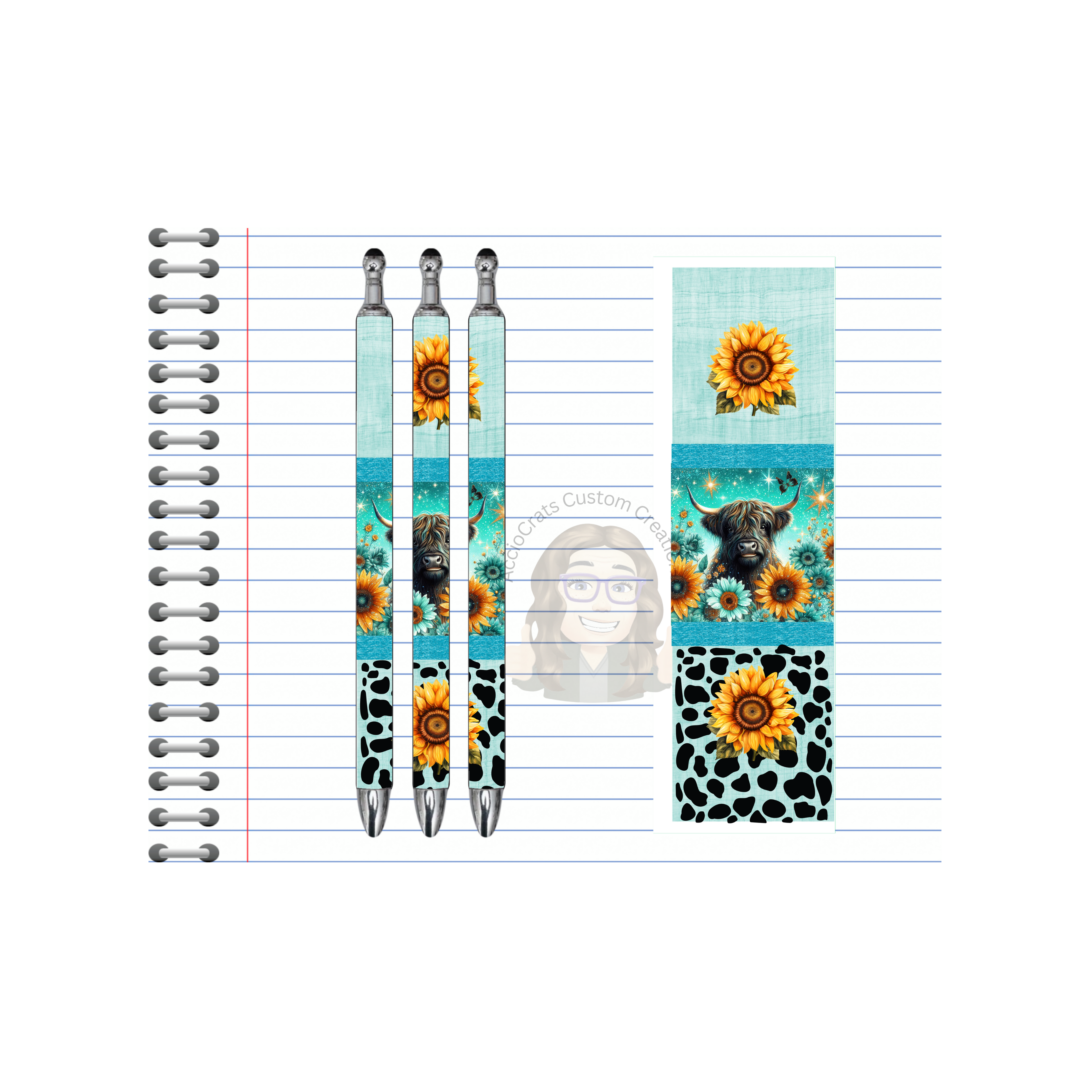 Refillable Pens, Highland Cow Images.  Cute notes start here. Multiple options and Images available.