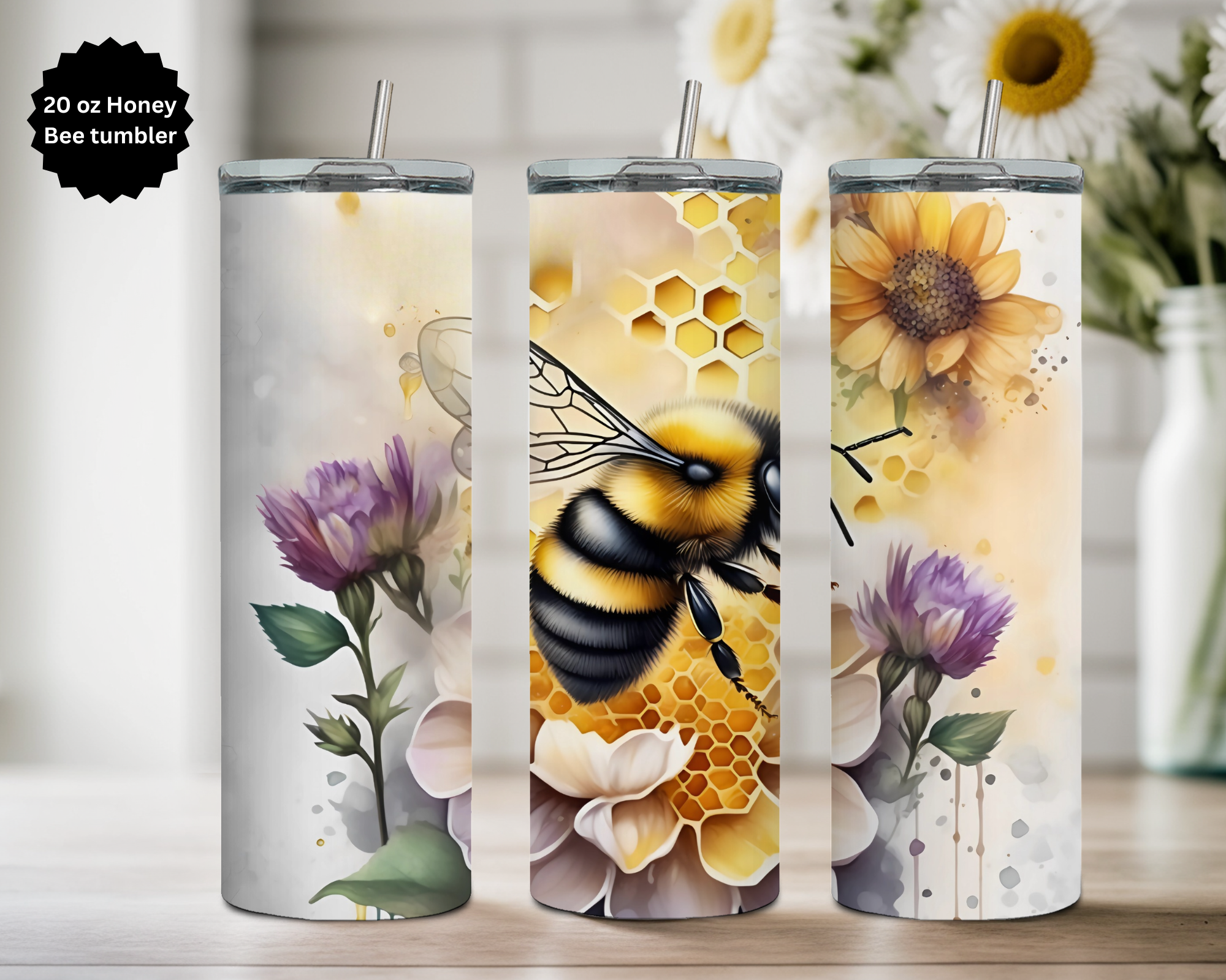20 oz Honeybee tumbler. Multiple Images Available.
