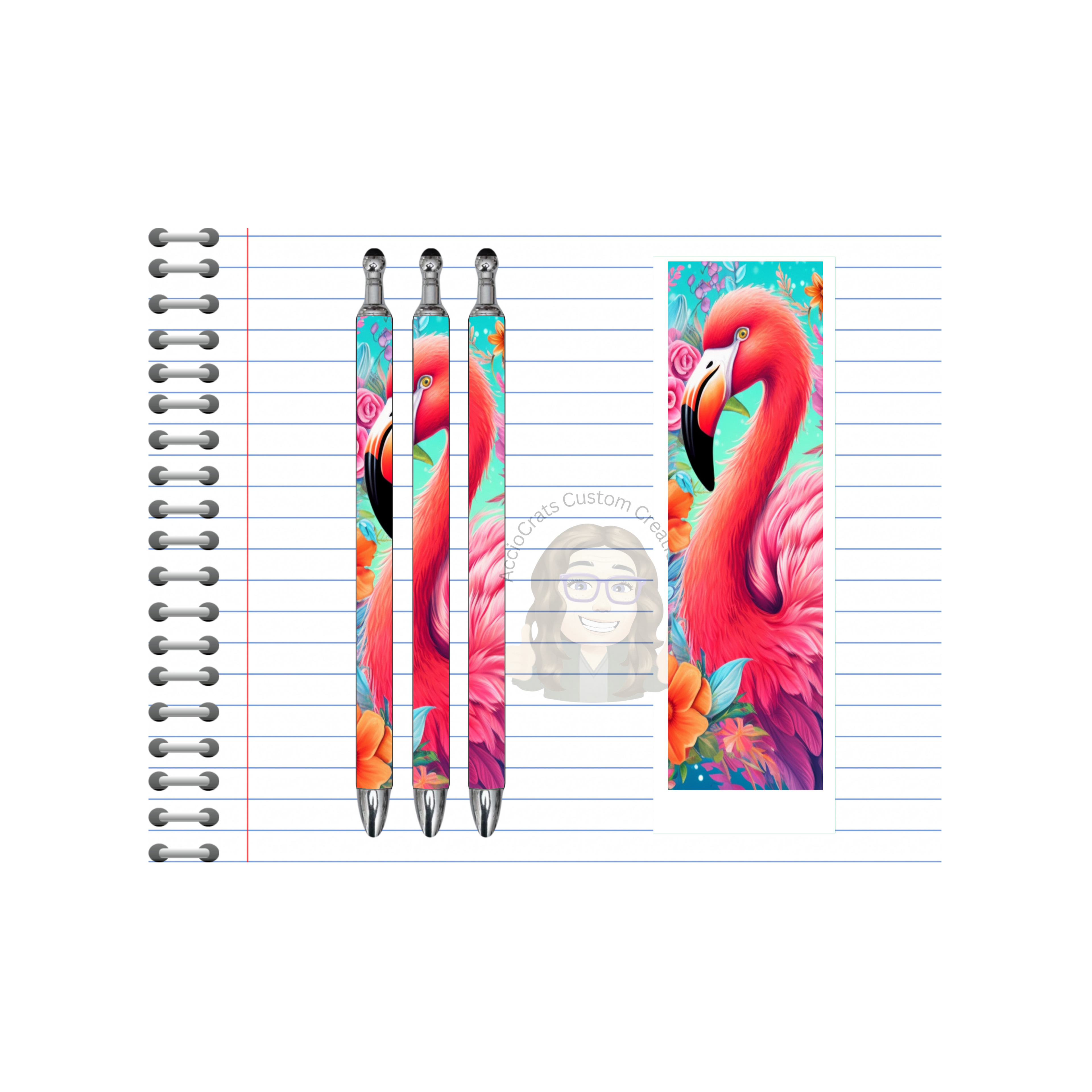“Whimsical Island Refillable Pens, Flamingo Images multiple options and Images available.