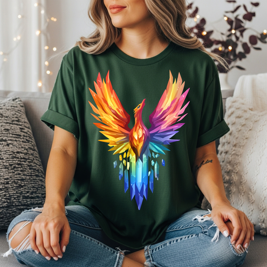 Rainbow Phoenix T-Shirt - Colorful Mythical Fire Bird Tee