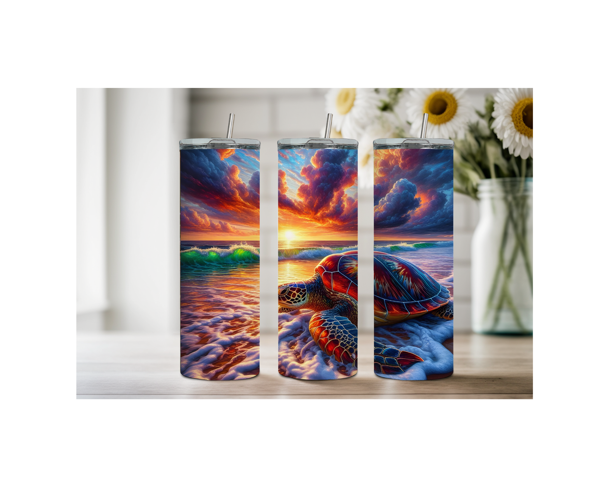 20 oz sip and surf Sea turtle Tumblers, Multiple images to choose from, with or without handle and speakers.