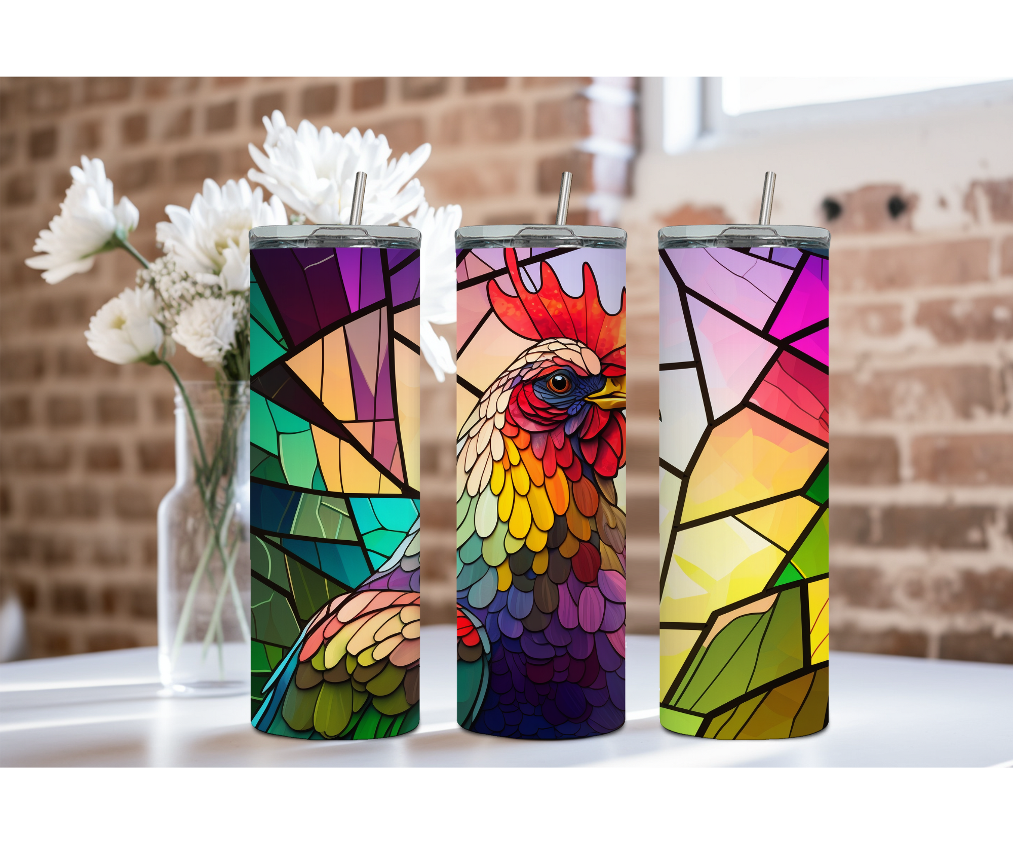 20 oz Happy Hen Chicken Stainless Steel Tumblers. Multiple Images Available