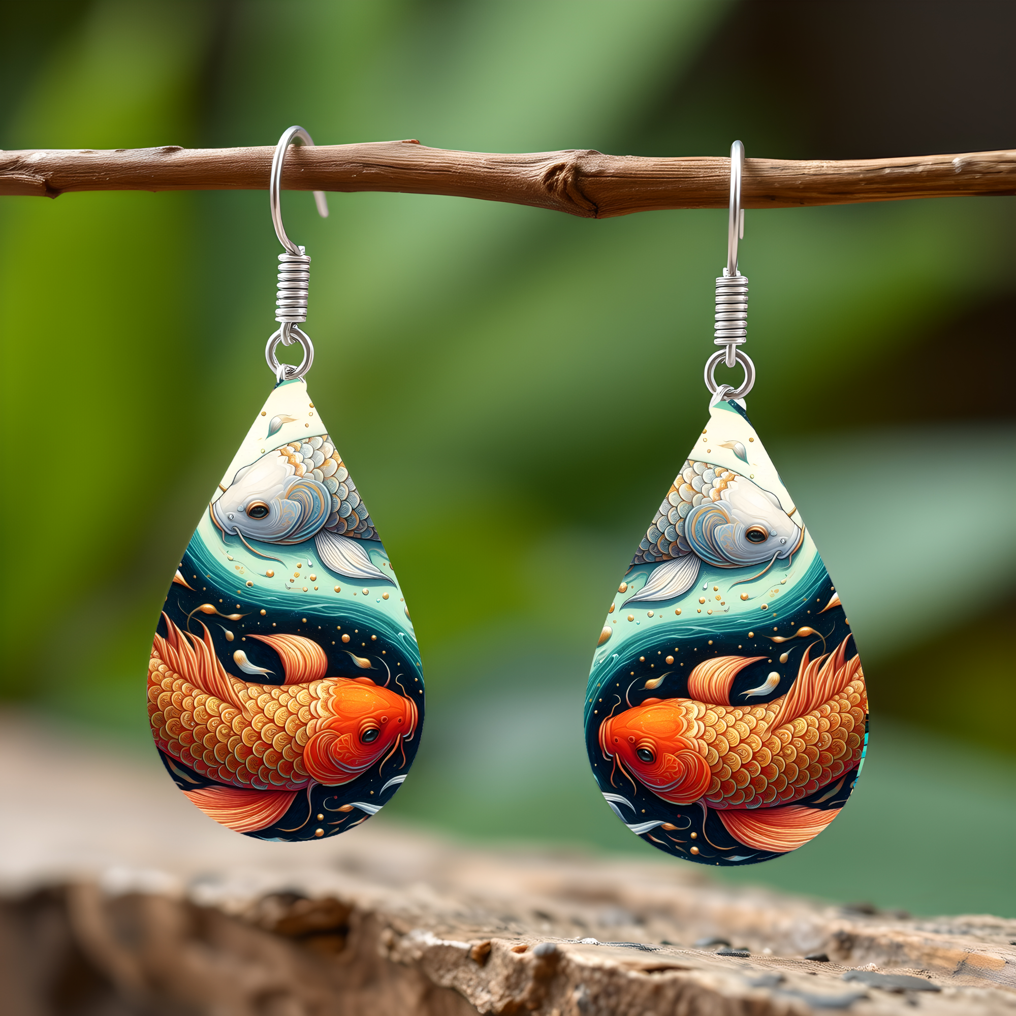 Koi Fish Teardrop Earrings