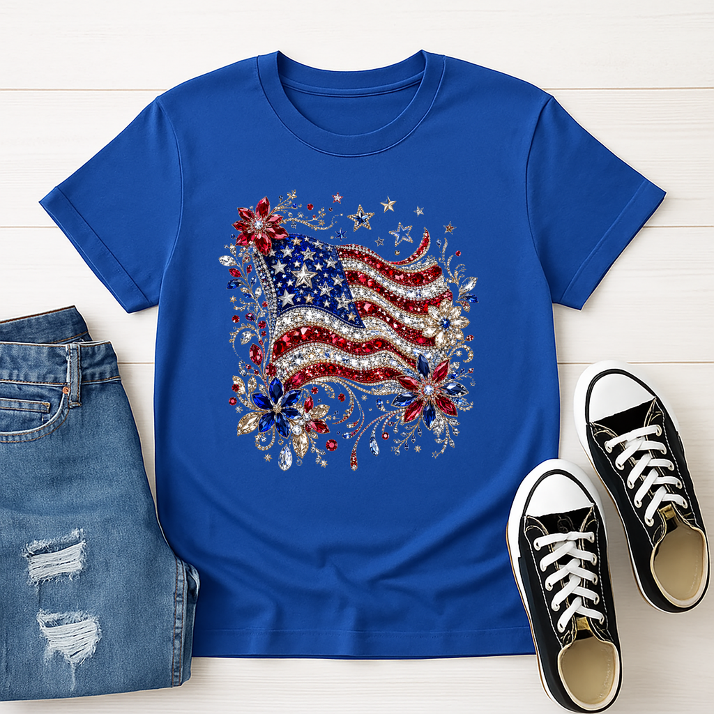 Faux Rhinestone American Flag Graphic Tee | Patriotic Shirt