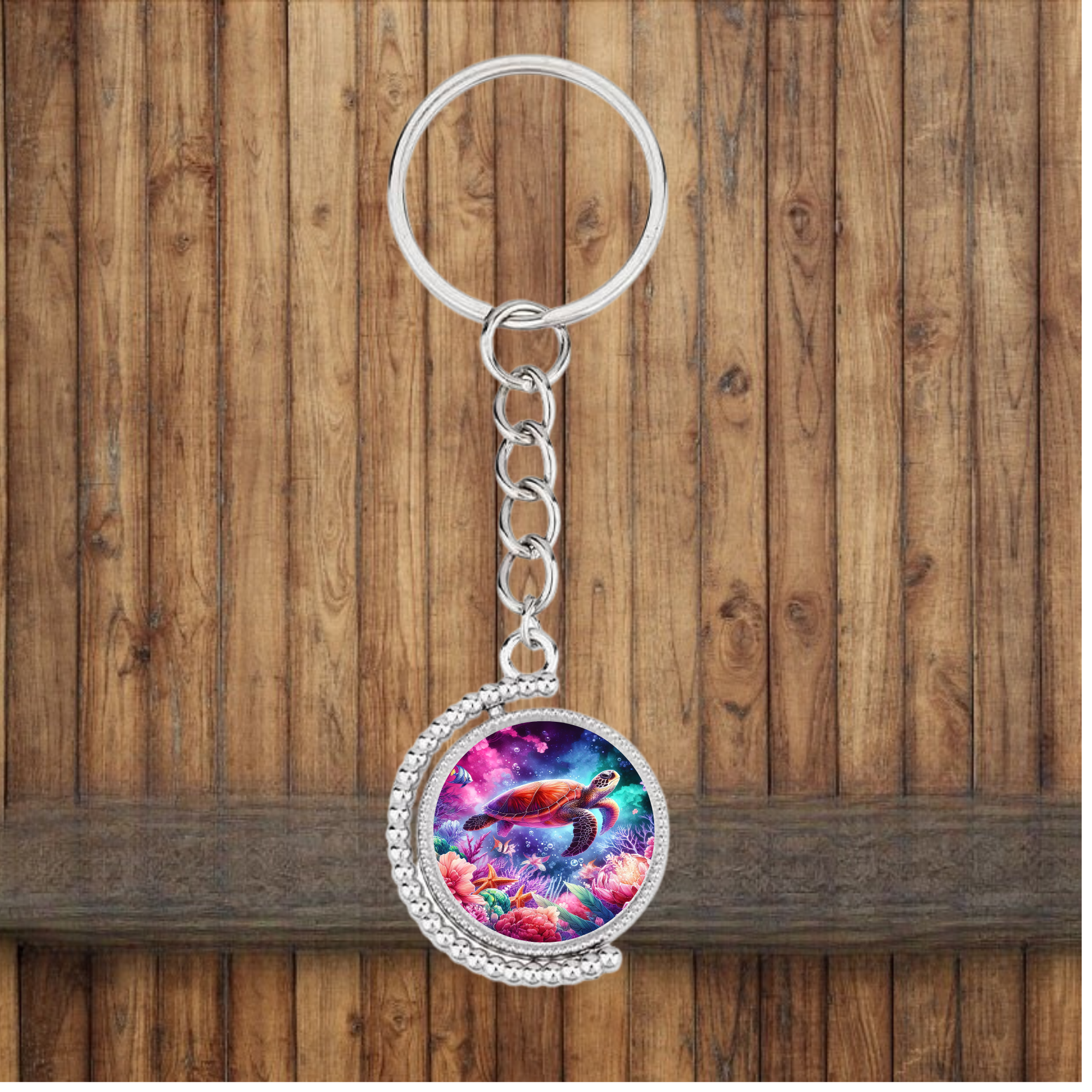 Sea Turtle Bezel Keychain — Choose Your Design