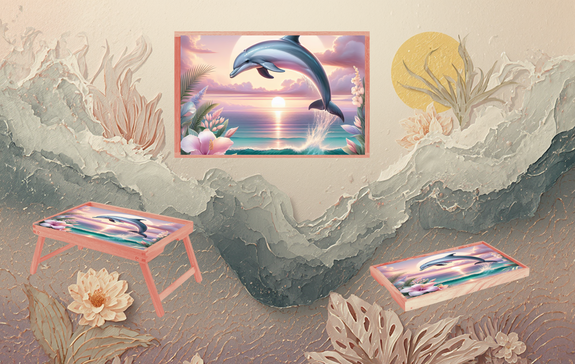 Dolphin Foldable Wooden TV Tray or Bed tray/lap Desk, make every snack feel like a beach day2 Sizes and Multiple Images Available.
