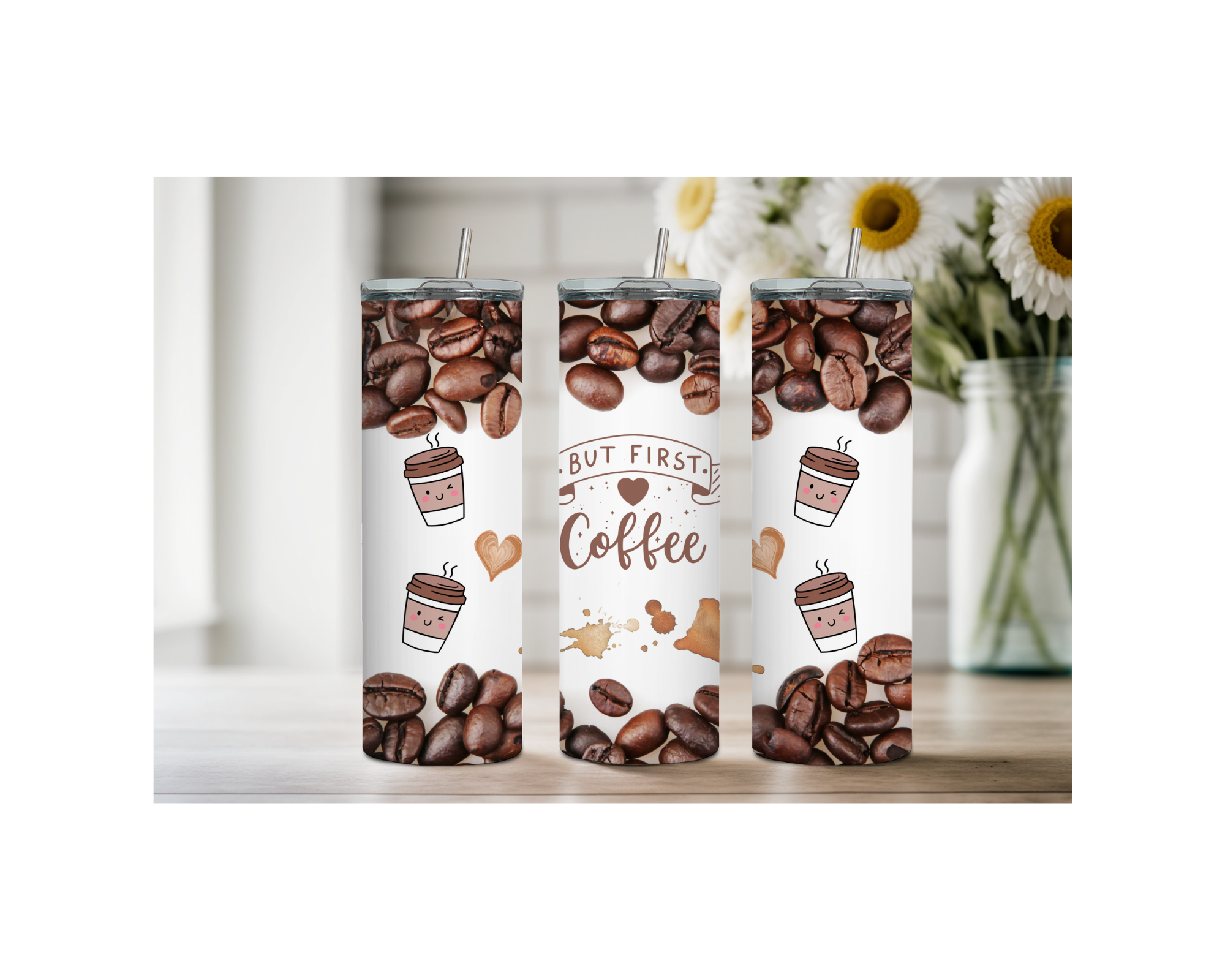 Brew‑tiful Day 20 oz Coffee Tumbler. Stainless-Steel Tumblers. Multiple Sizes and Images Available.