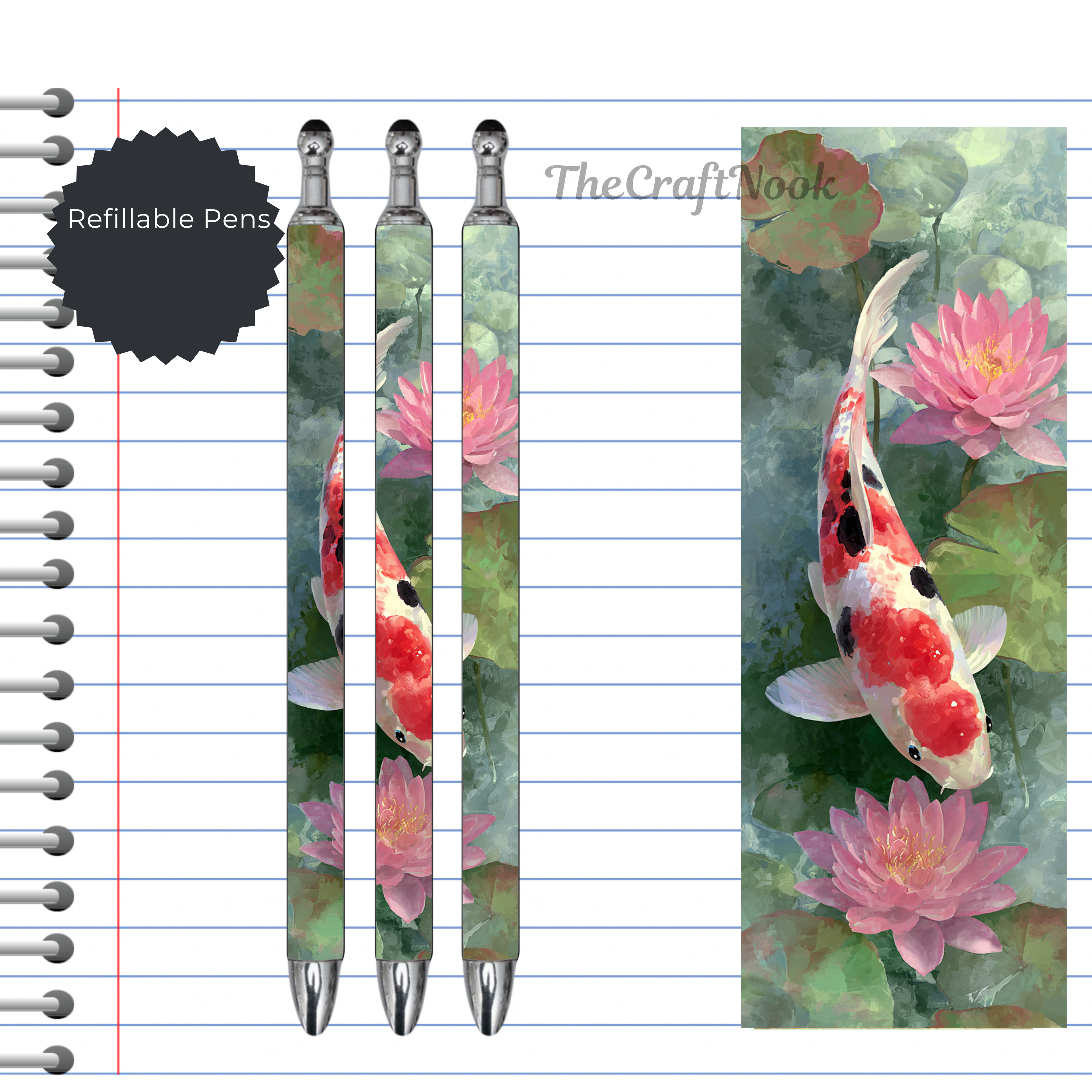 Koi Fish Refillable Pens, multiple options and Images available.