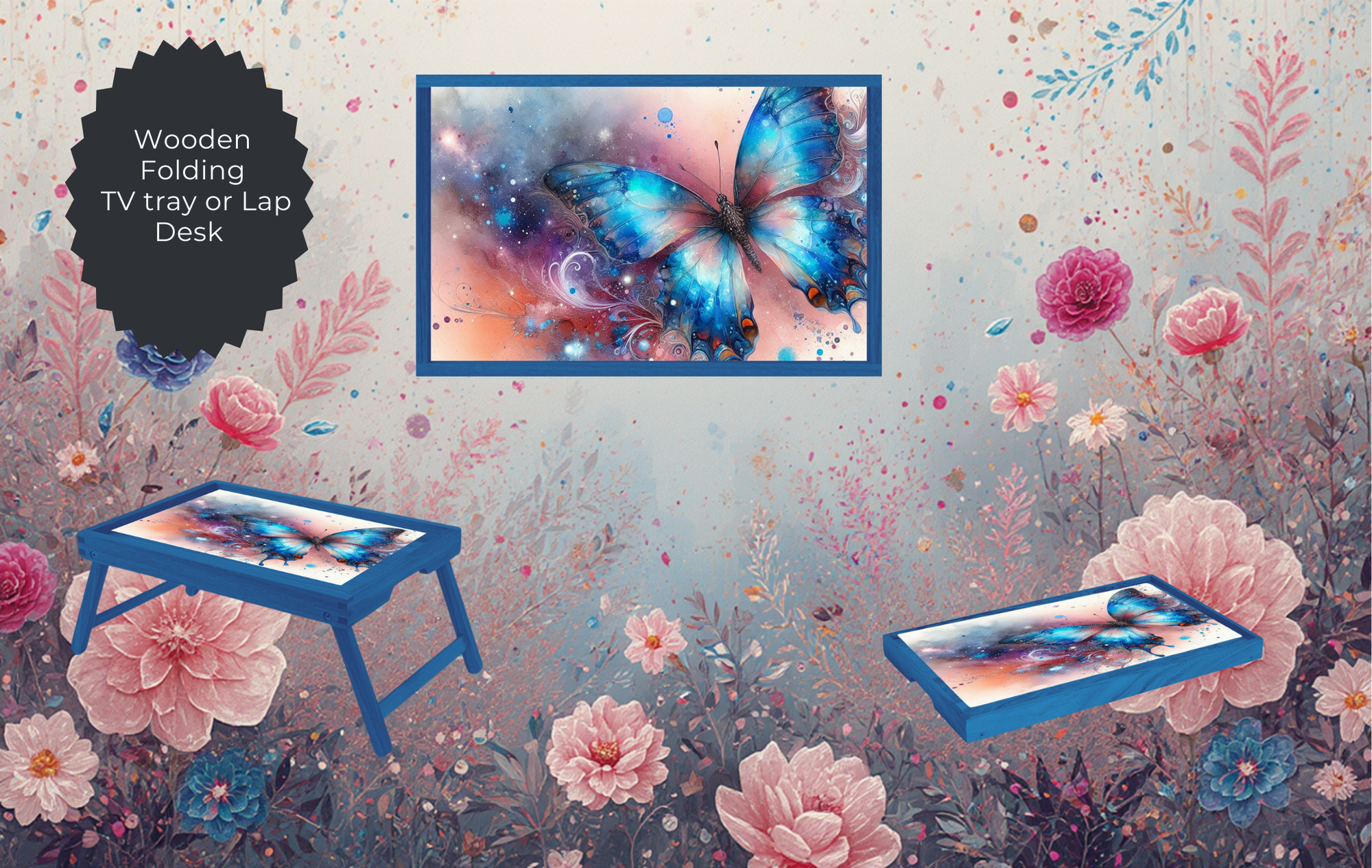 Butterfly Folding TV Trays - Handcrafted Wooden Serving Trays with Glitter