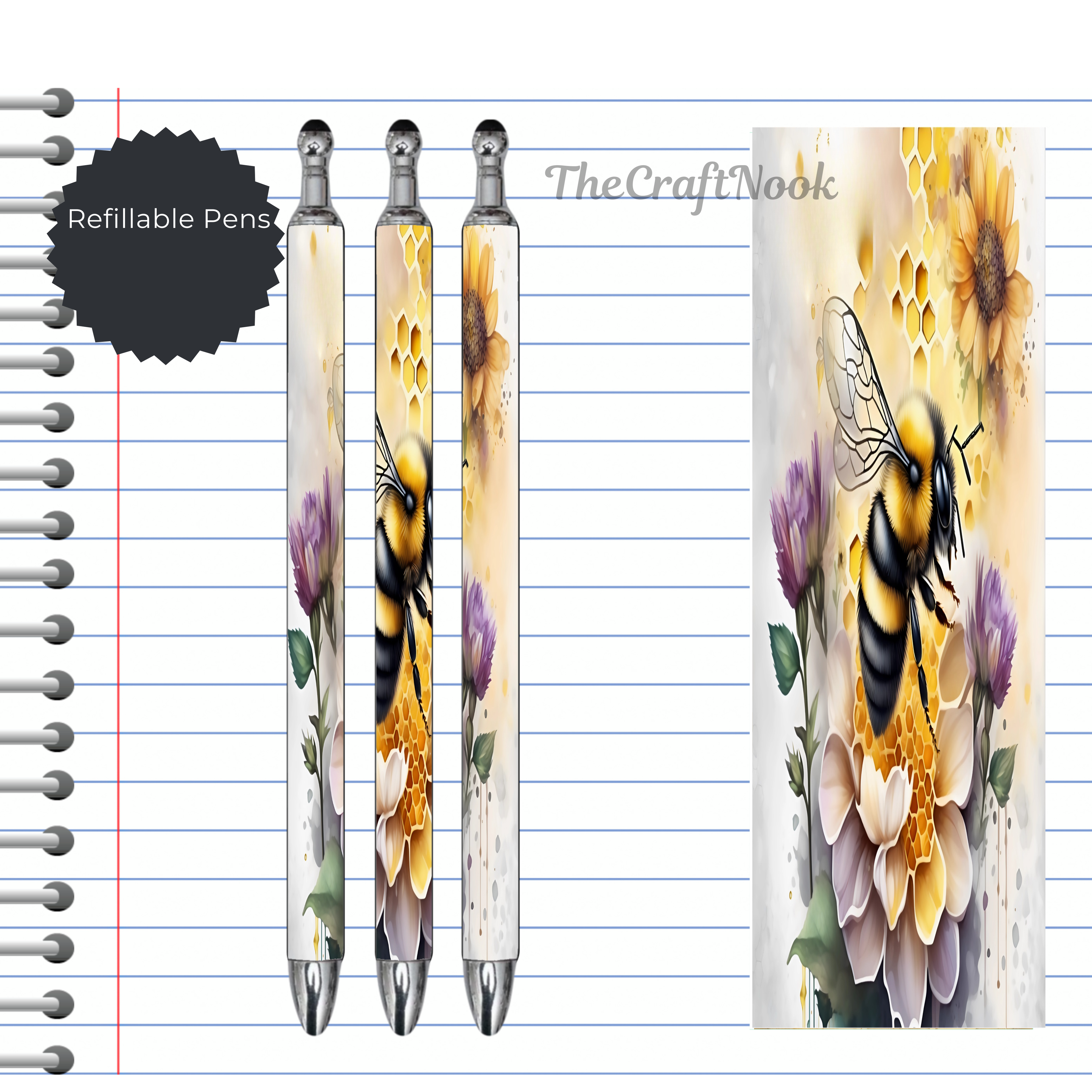 Refillable Pens, Honeybee Images. Bee happy while you write. Multiple options and Images available