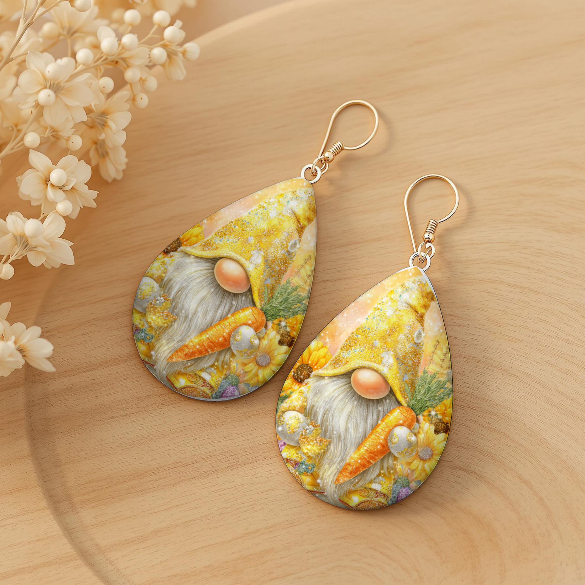 Easter Gnome Earrings Yellow