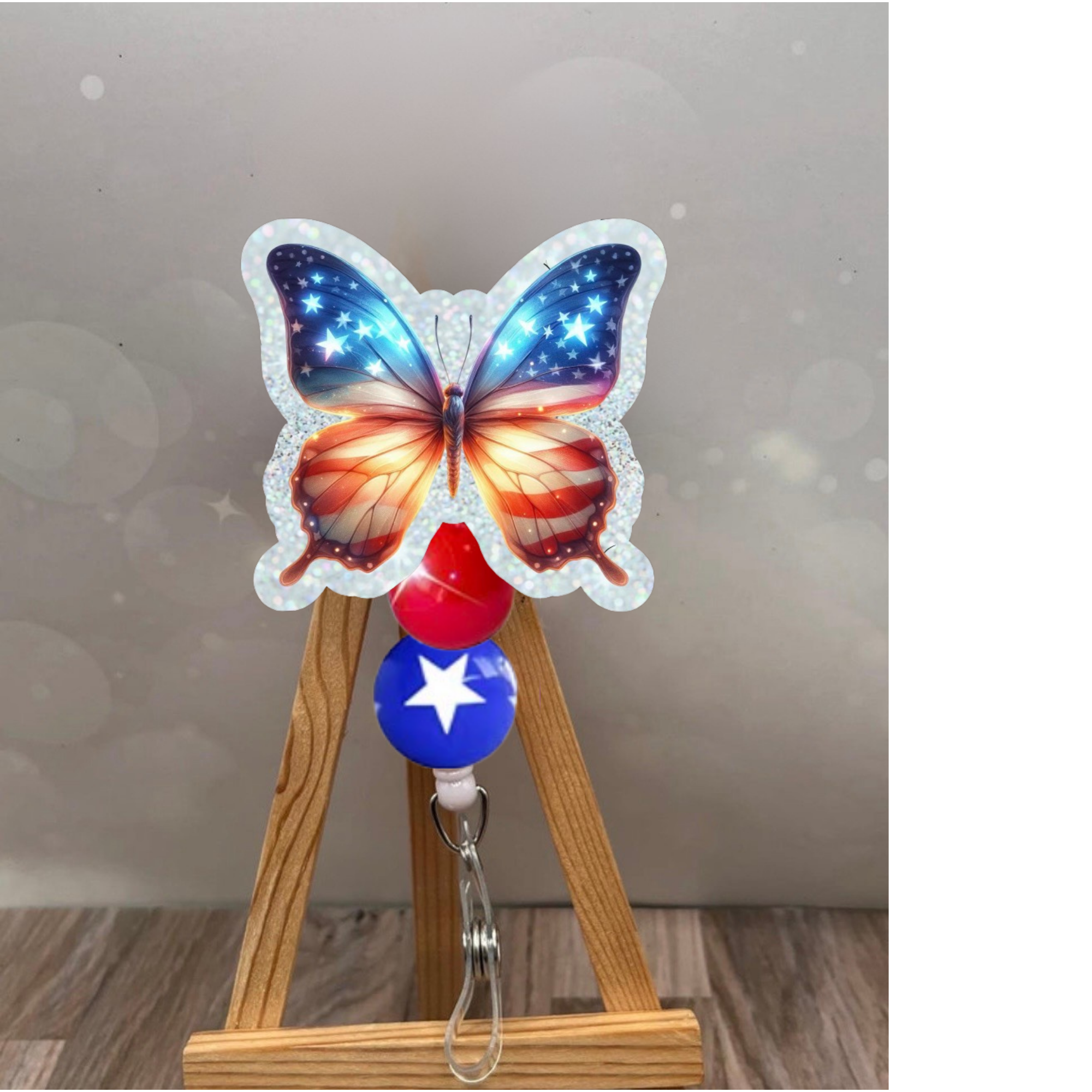 American Flag Butterfly Badge Pull