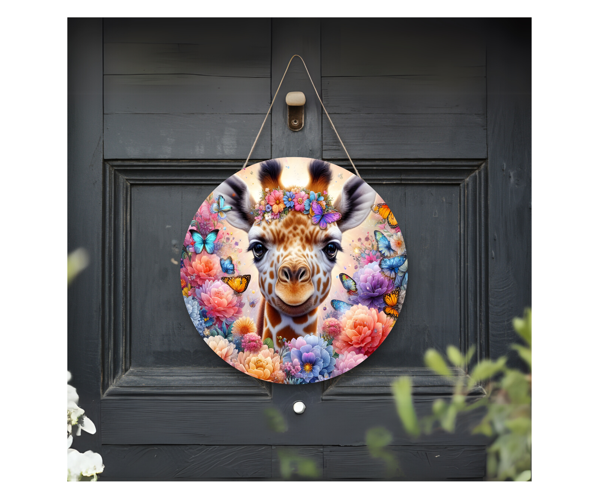 Good Vibes, Tall Smiles Giraffe Welcome Sign