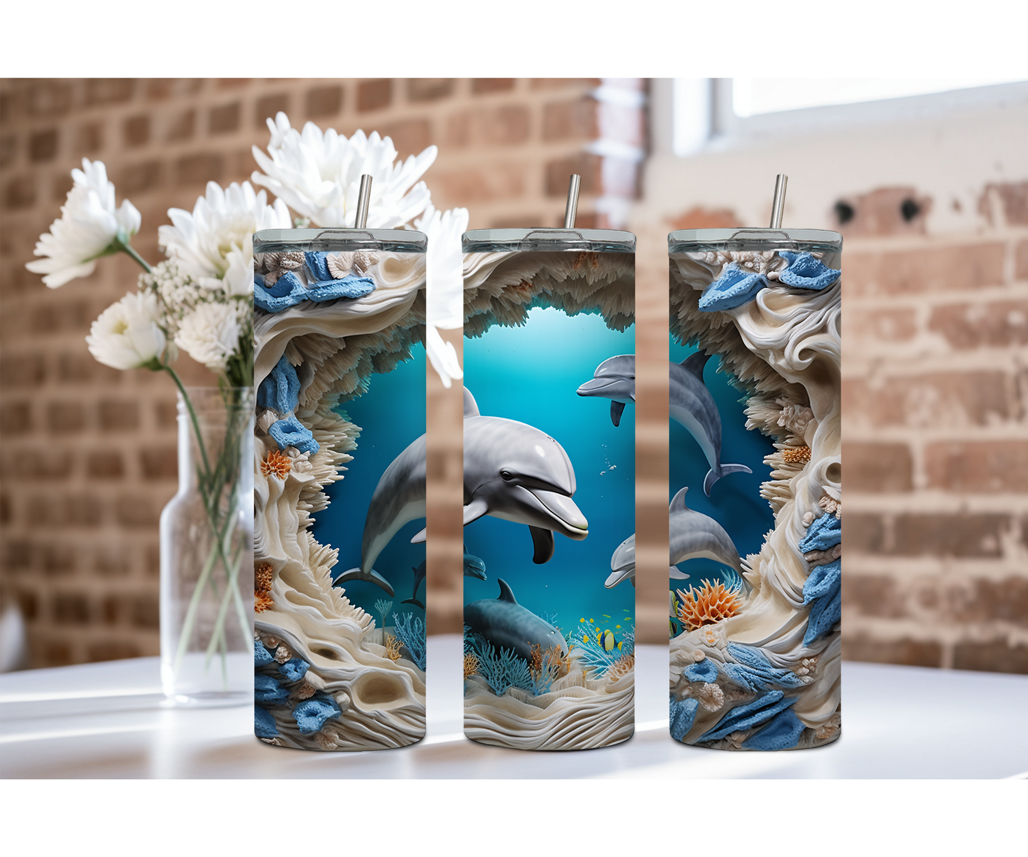 Splash of Happiness Dolphin – 20 oz Stainless-Steel Tumblers. Multiple Sizes and Images Available.