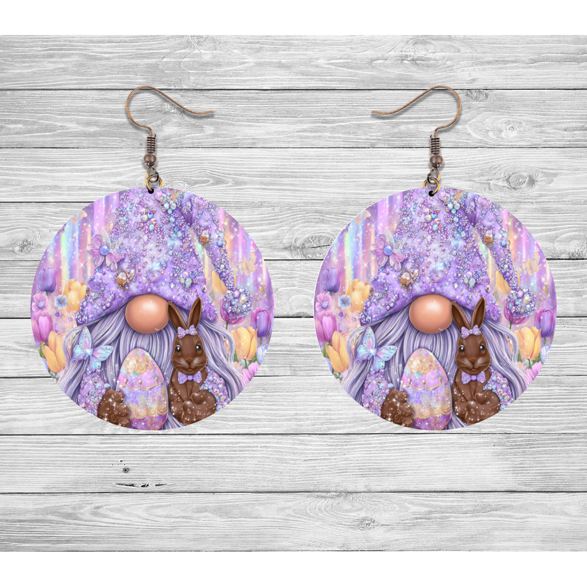 Lavender Gnome & Bunny Easter Earrings