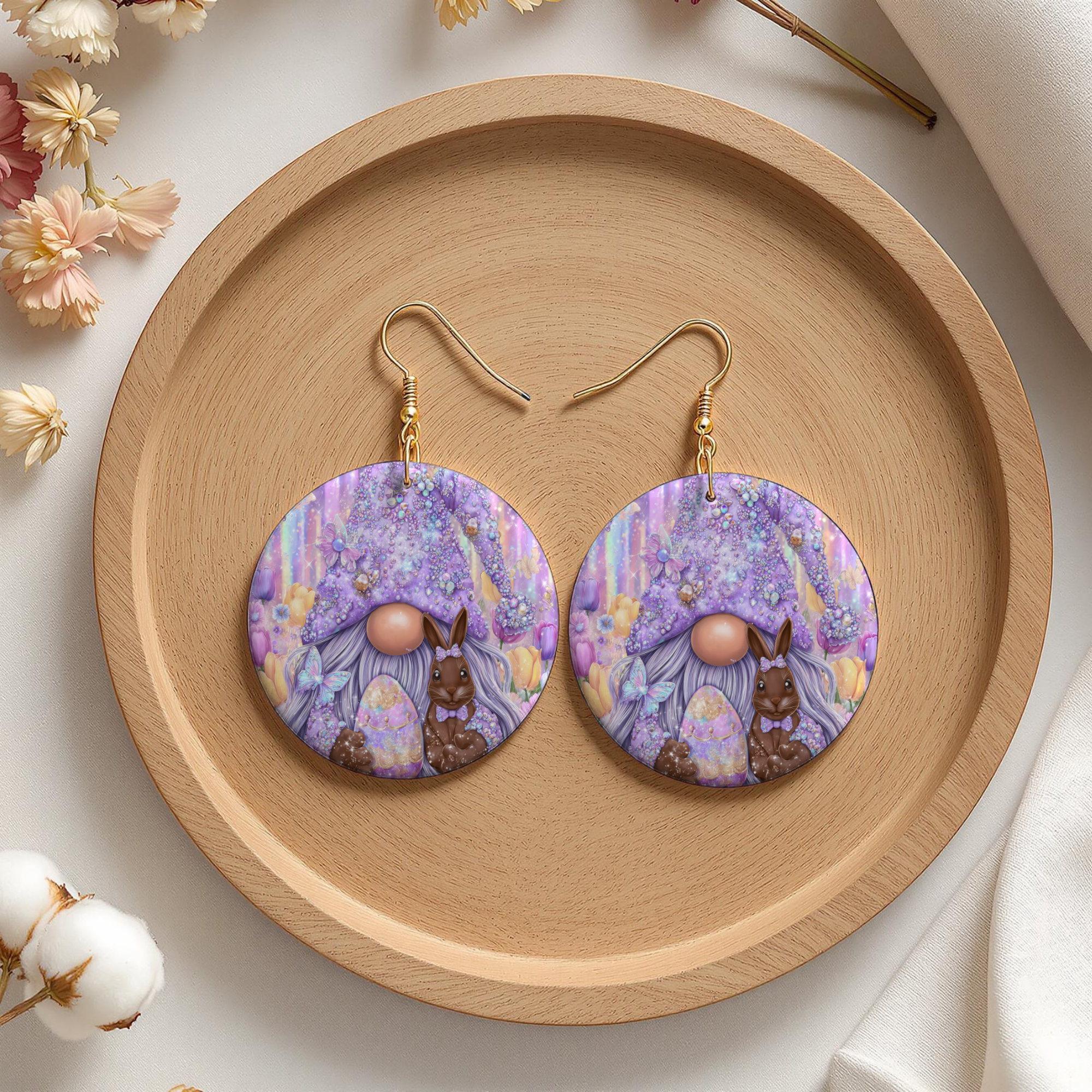 Lavender Gnome & Bunny Easter Earrings