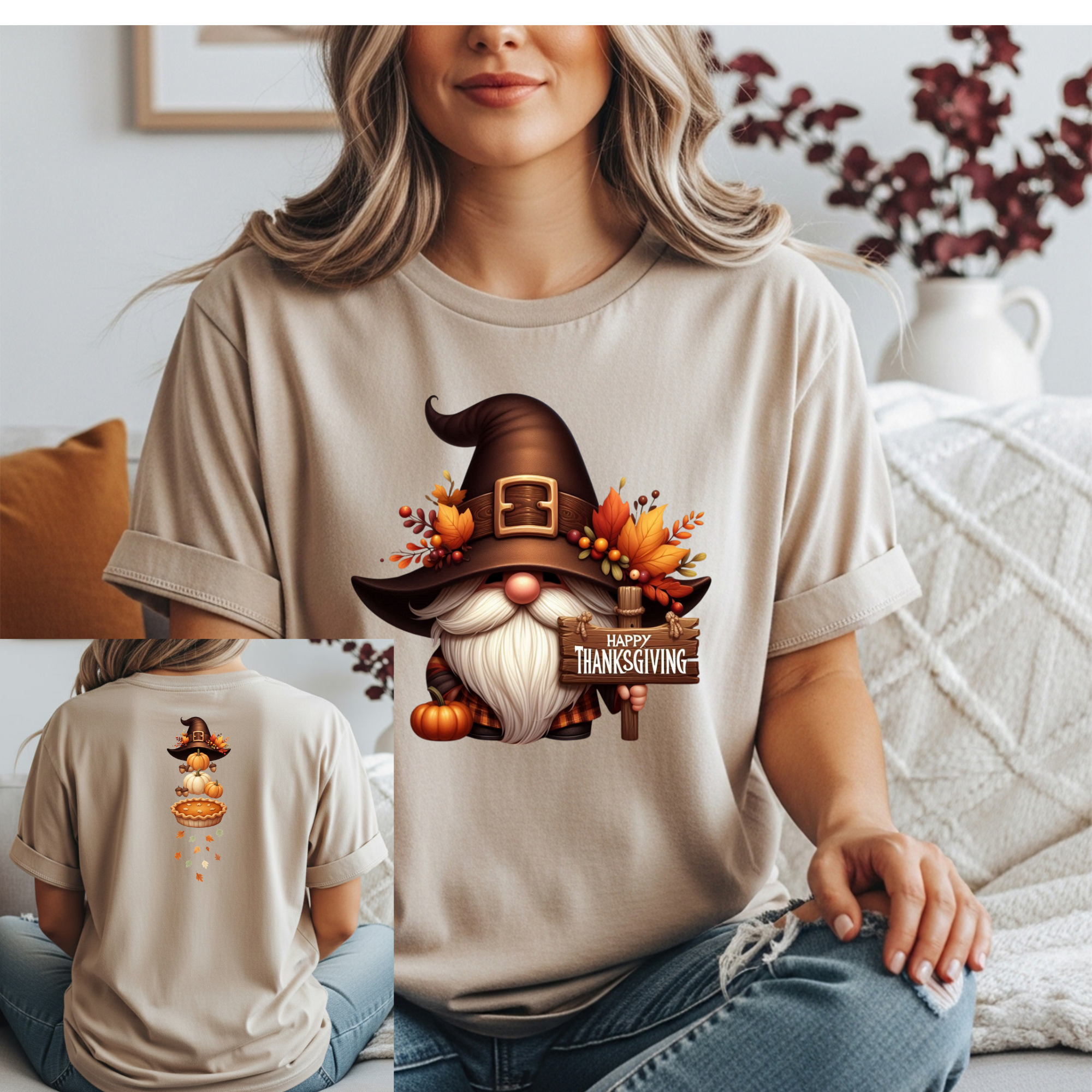 Thanksgiving Gnome Tee – Front & Back Holiday Graphic T-Shirt