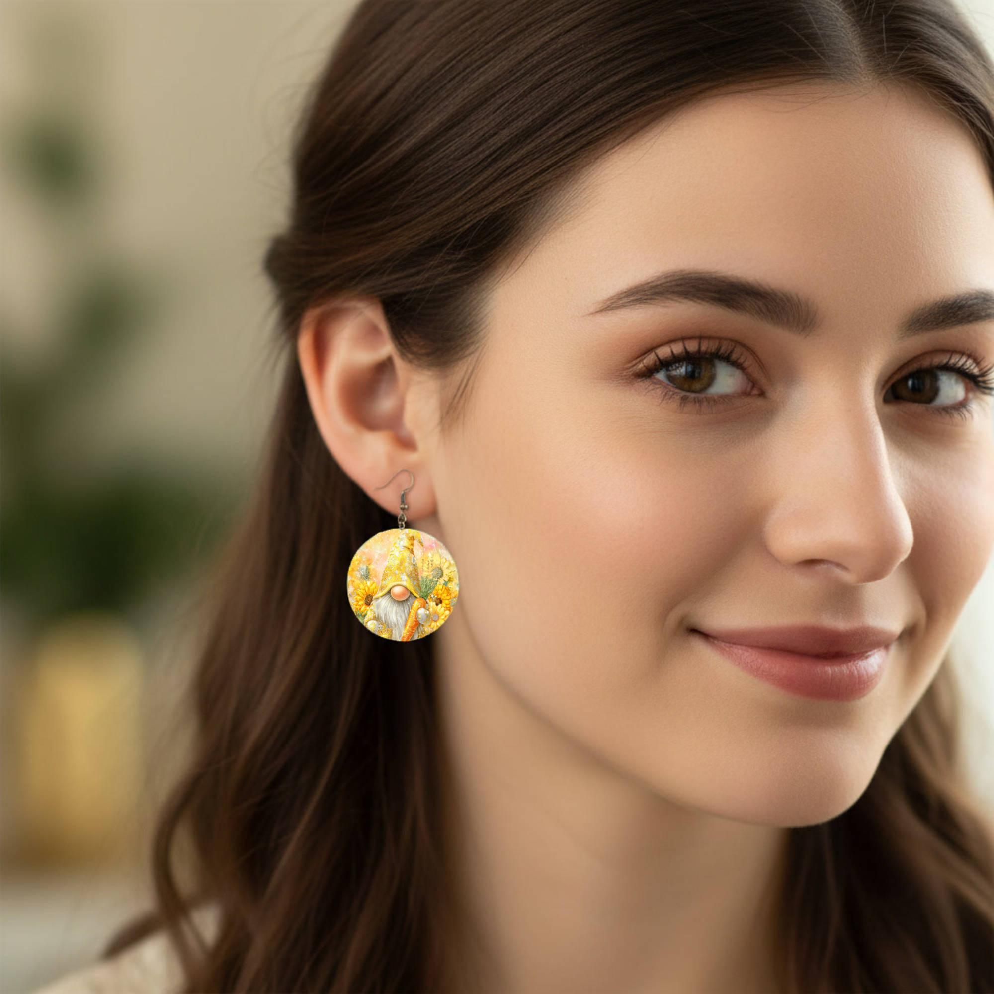 Sunflower Gnome Dangle Earrings