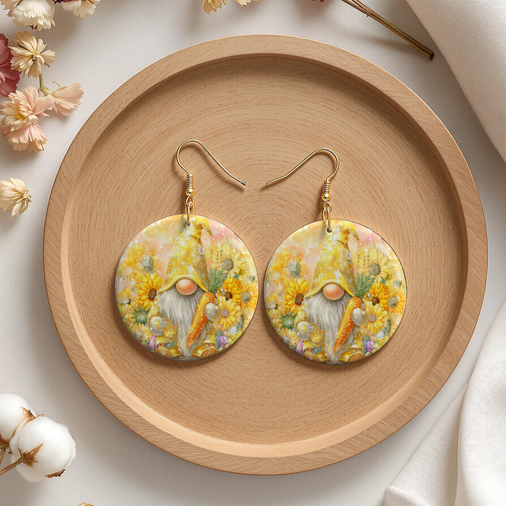 Sunflower Gnome Dangle Earrings