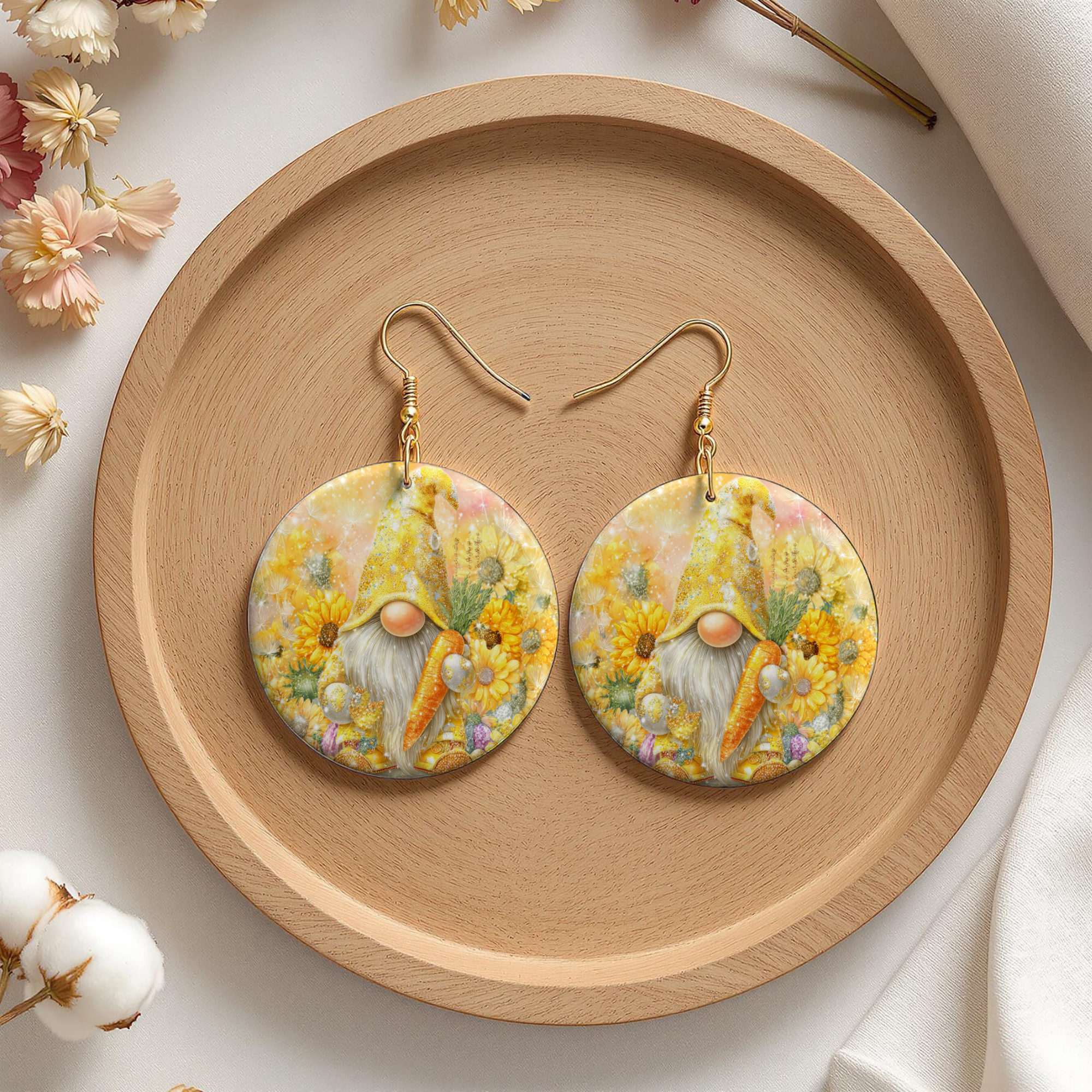 Sunflower Gnome Dangle Earrings