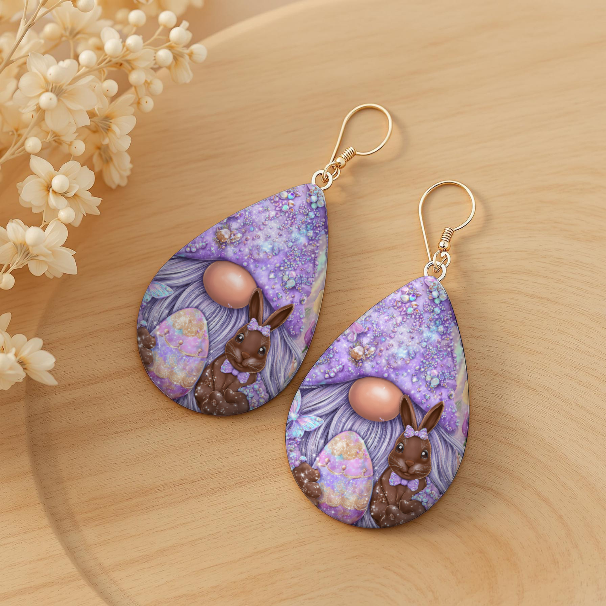 Easter Gnome Earrings Purple