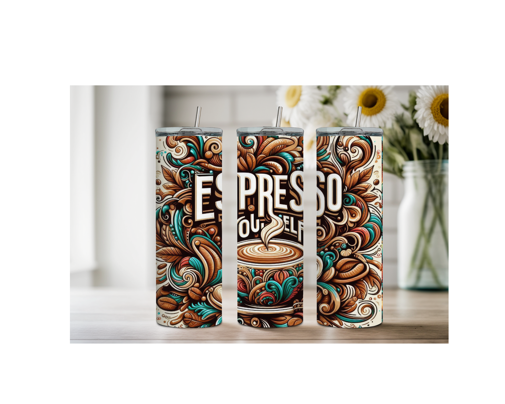 Brew‑tiful Day 20 oz Coffee Tumbler. Stainless-Steel Tumblers. Multiple Sizes and Images Available.