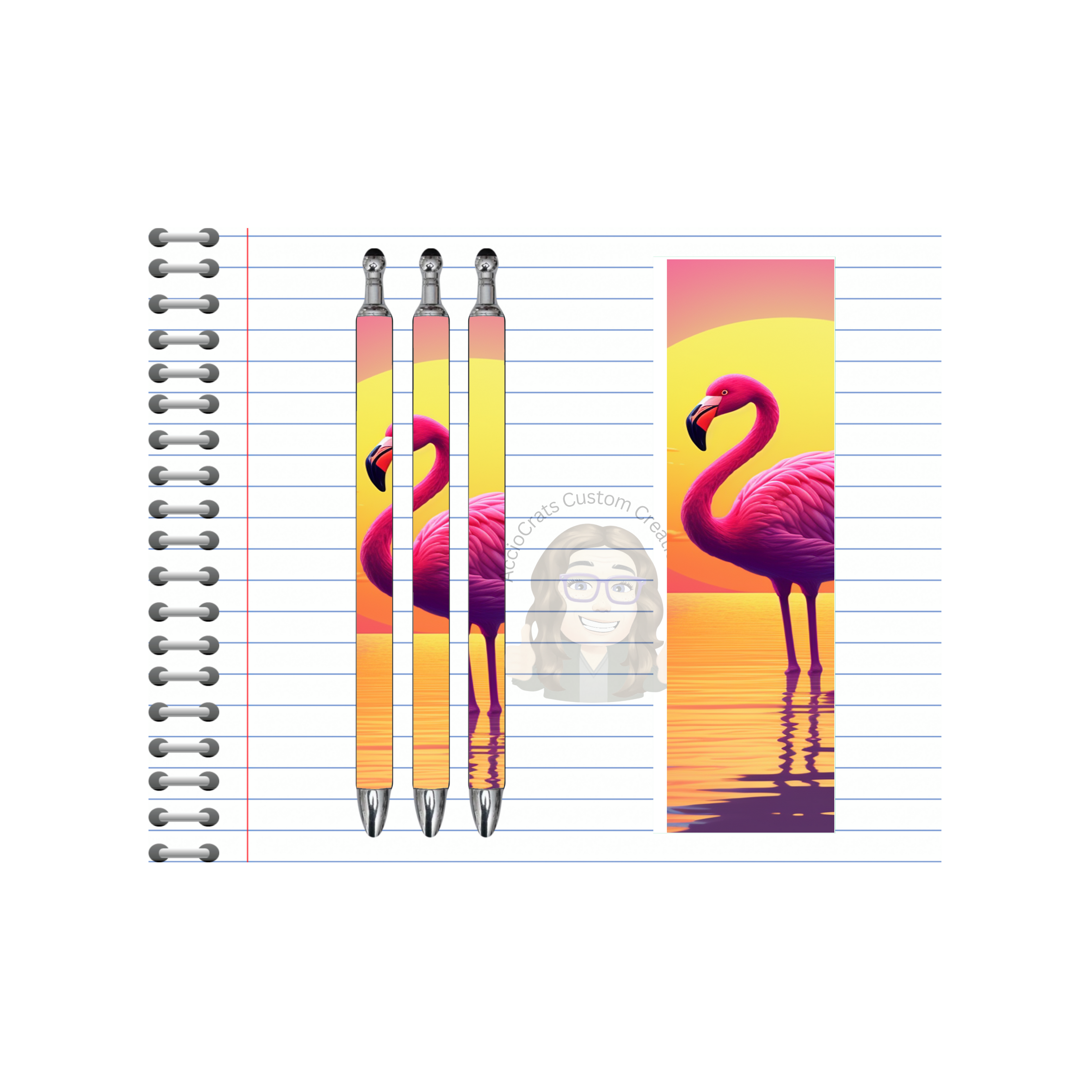 “Whimsical Island Refillable Pens, Flamingo Images multiple options and Images available.