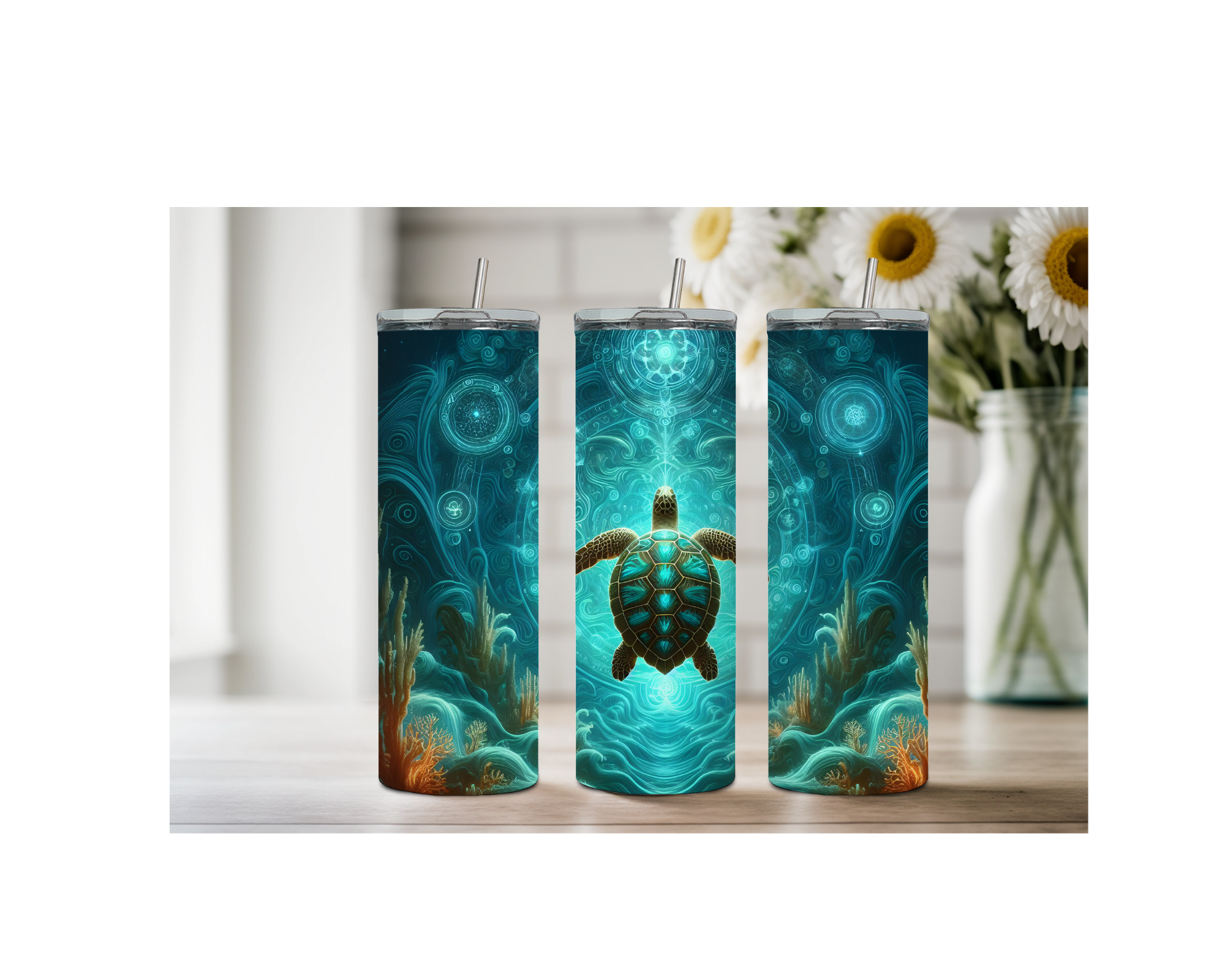20 oz sip and surf Sea turtle Tumblers, Multiple images to choose from, with or without handle and speakers.