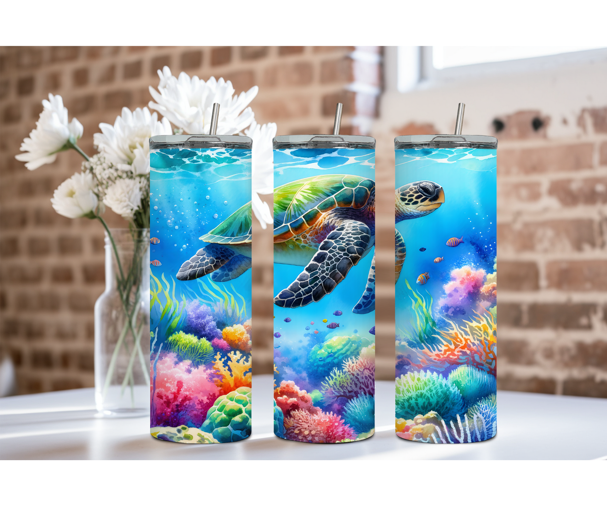 20 oz sip and surf Sea turtle Tumblers, Multiple images to choose from, with or without handle and speakers.