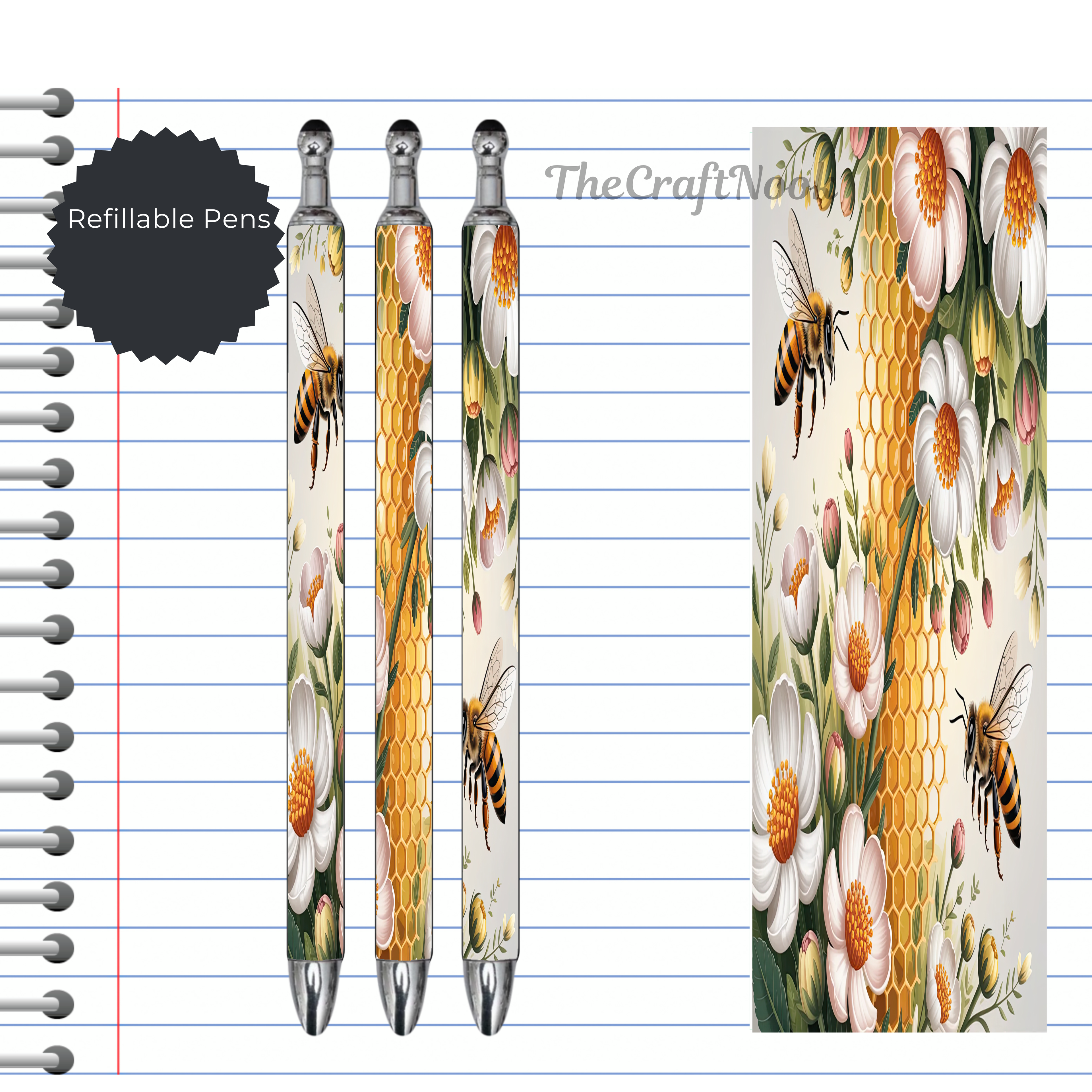 Refillable Pens, Honeybee Images. Bee happy while you write. Multiple options and Images available