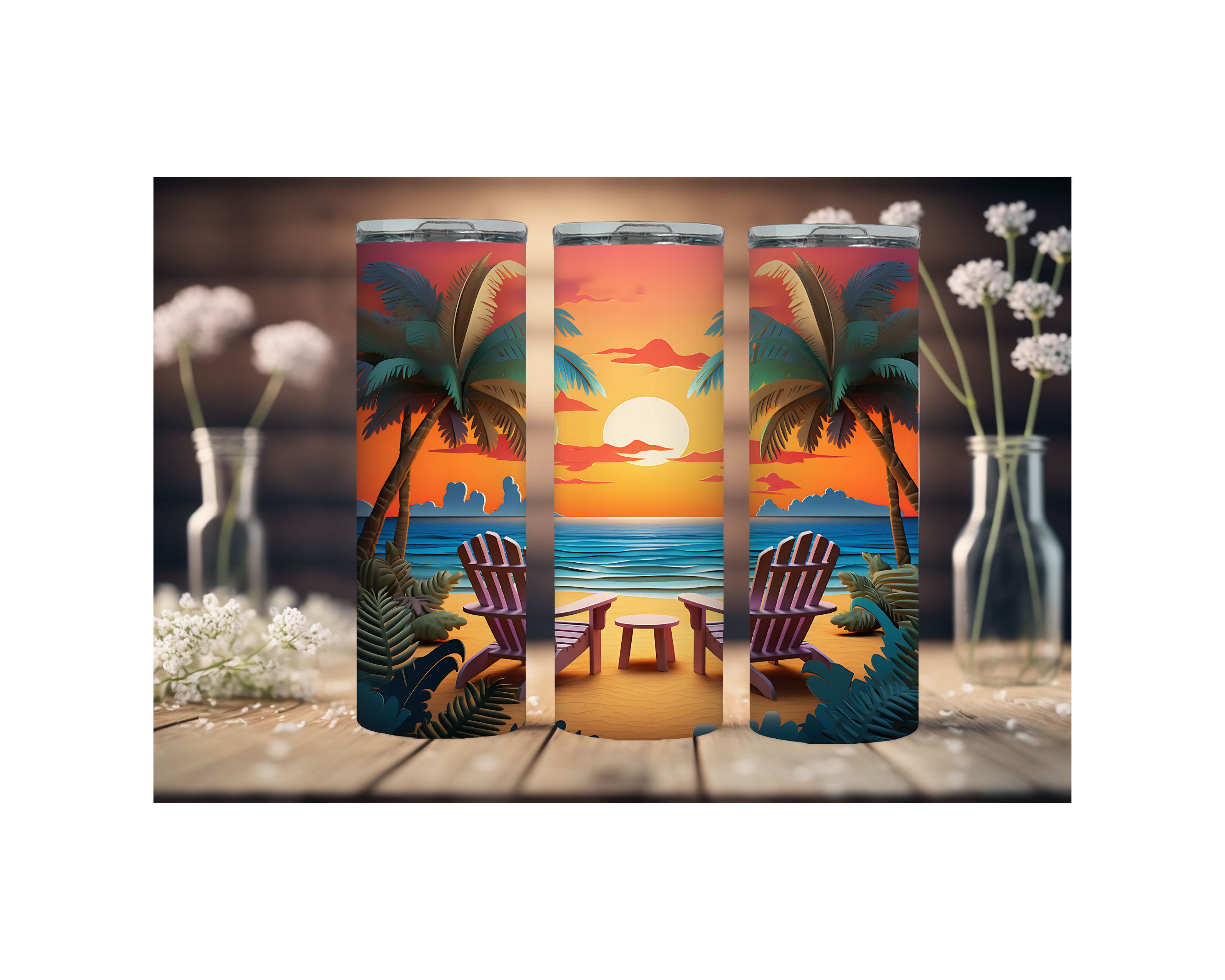 20 oz Beach Bliss Stainless Steel Tumblers, Multiple images to Choose from.