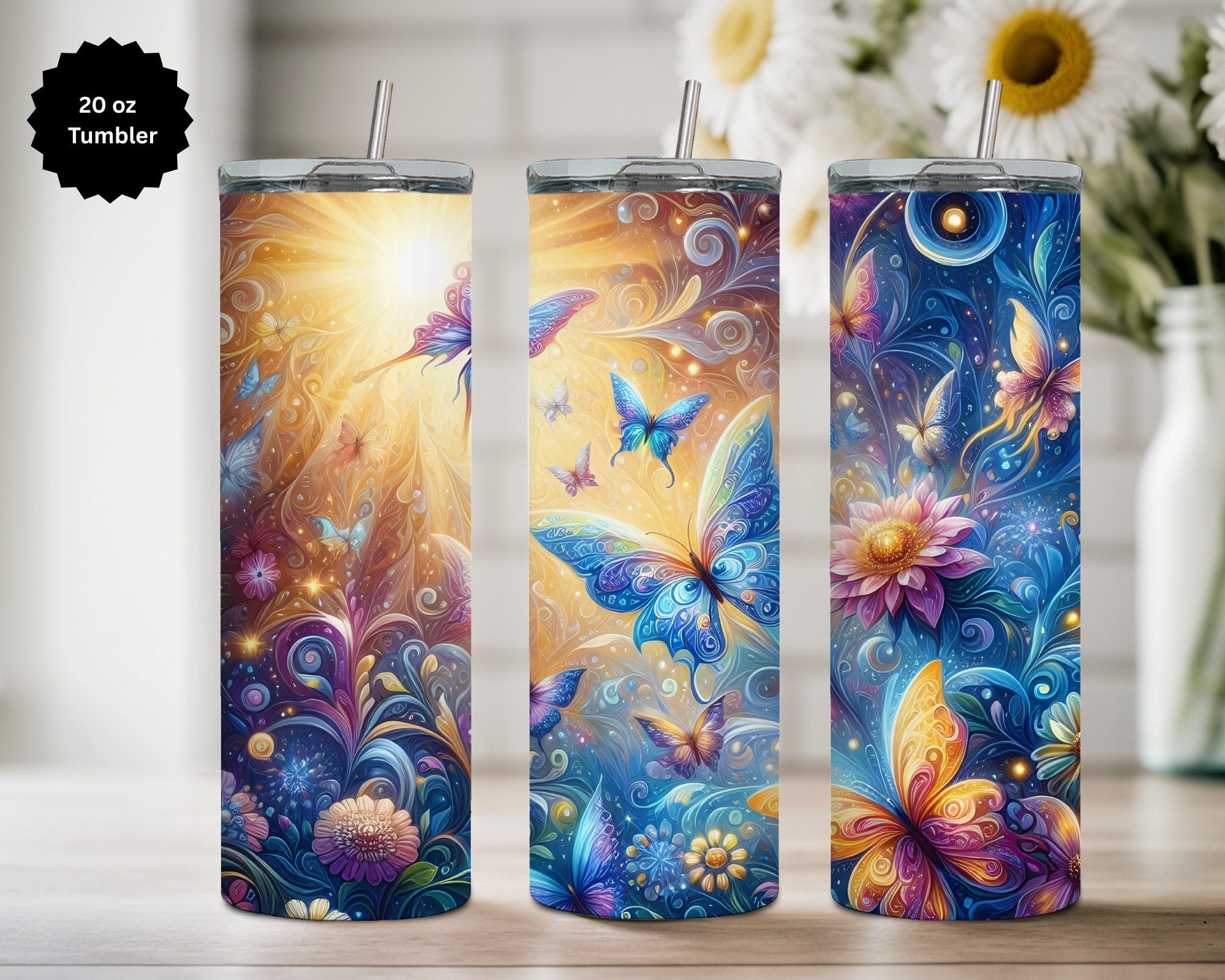 Butterfly 20 oz Stainless-Steel Tumblers. Multiple Sizes and Images Available.