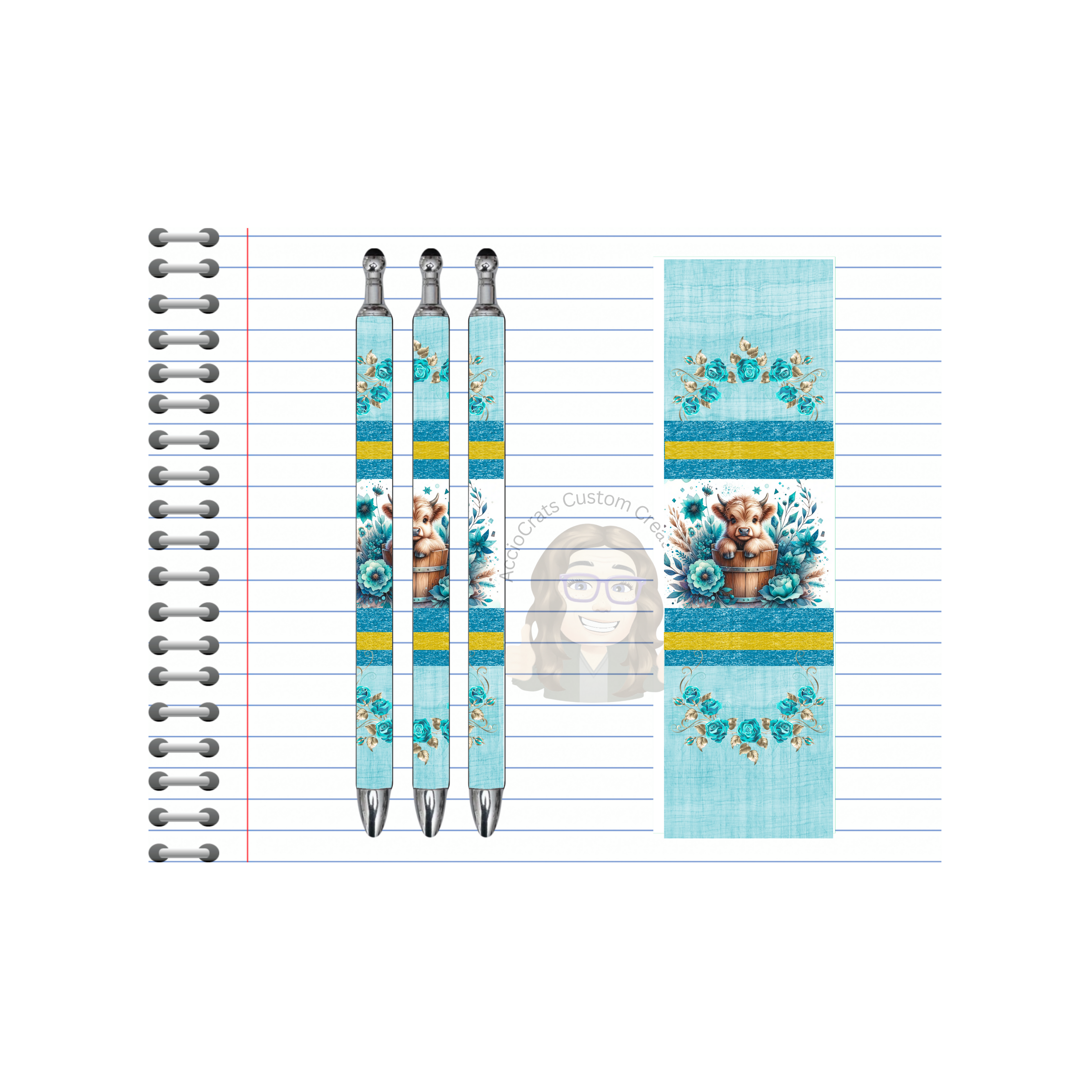 Refillable Pens, Highland Cow Images.  Cute notes start here. Multiple options and Images available.