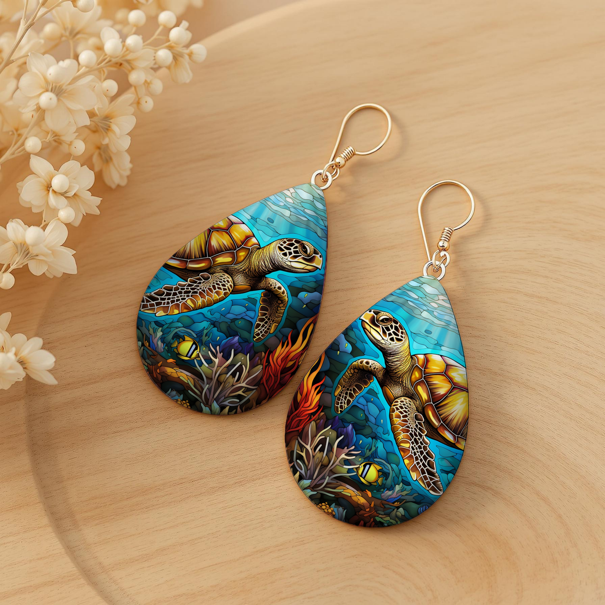 Sea Turtle Teardrop Earrings — Choose Your Design