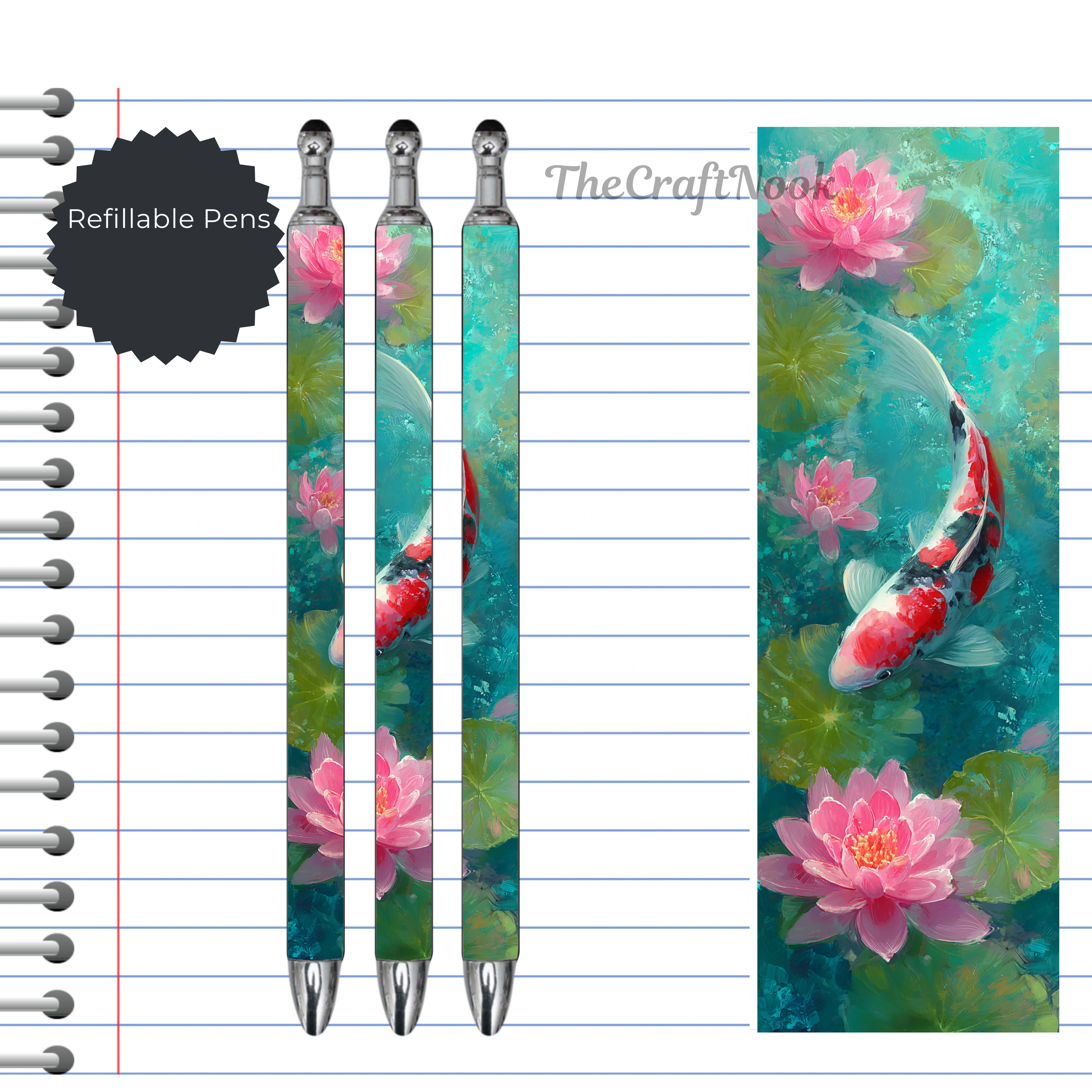 Koi Fish Refillable Pens, multiple options and Images available.