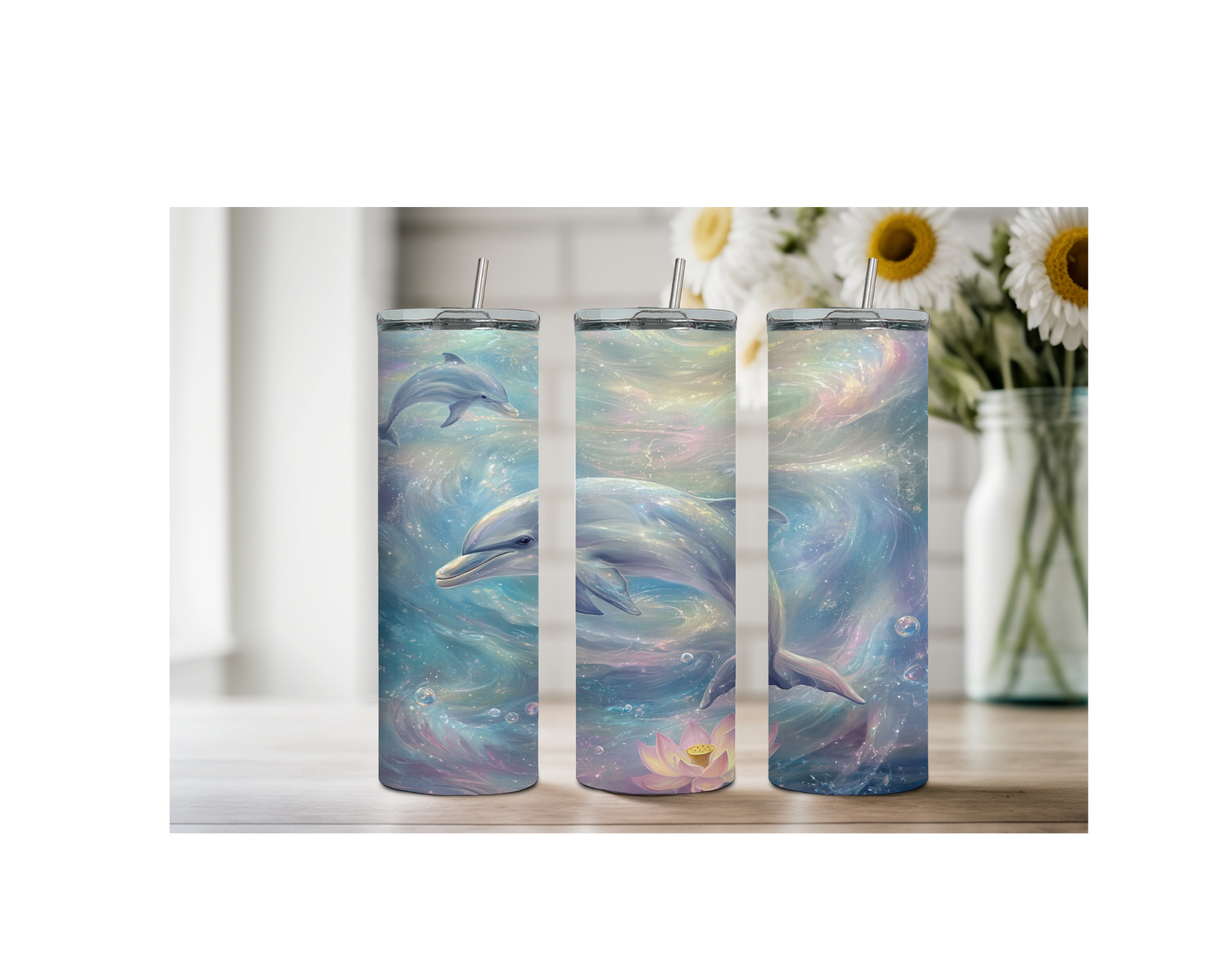 Splash of Happiness Dolphin – 20 oz Stainless-Steel Tumblers. Multiple Sizes and Images Available.