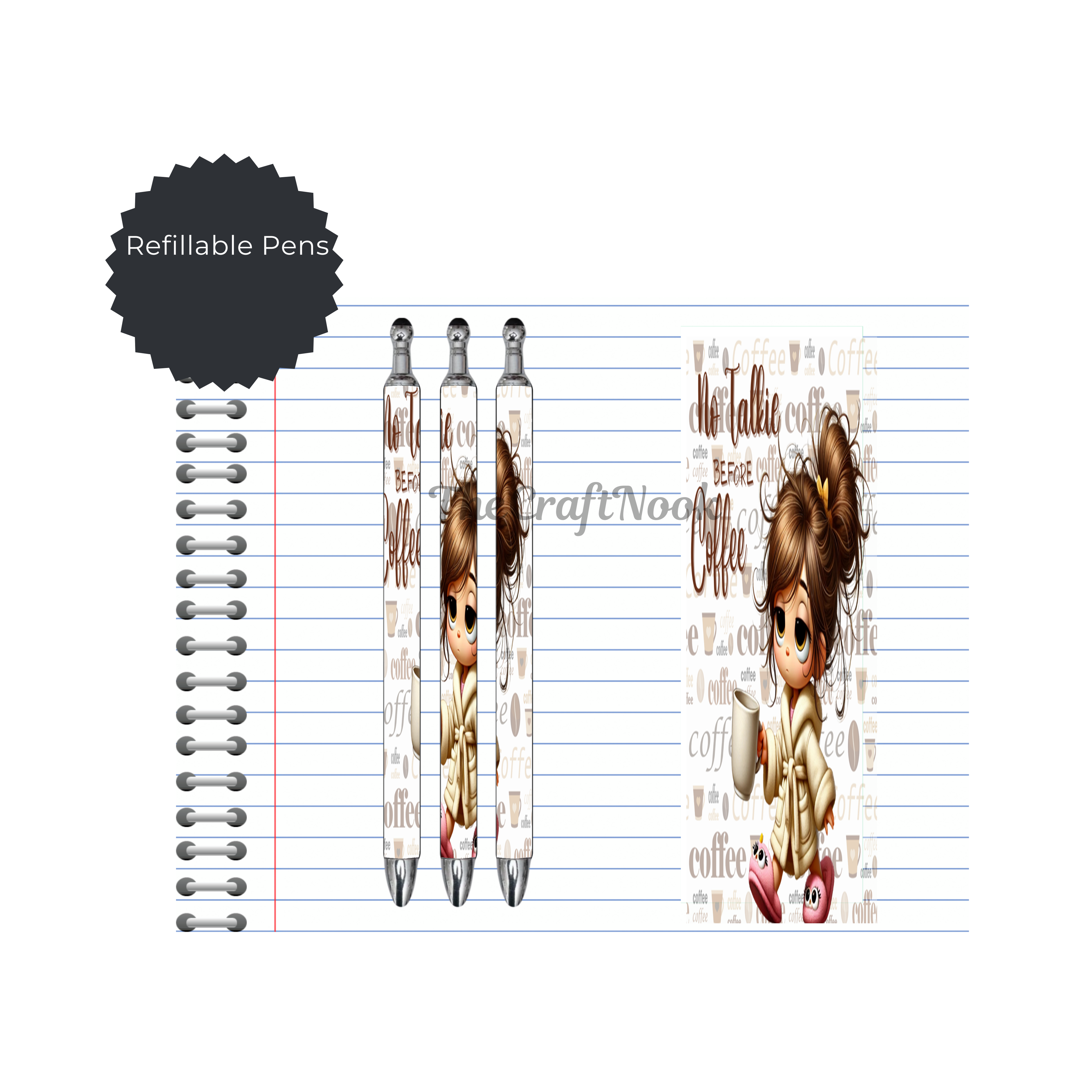 Caffeine & Creativity Refillable Pens, multiple options and Images available.