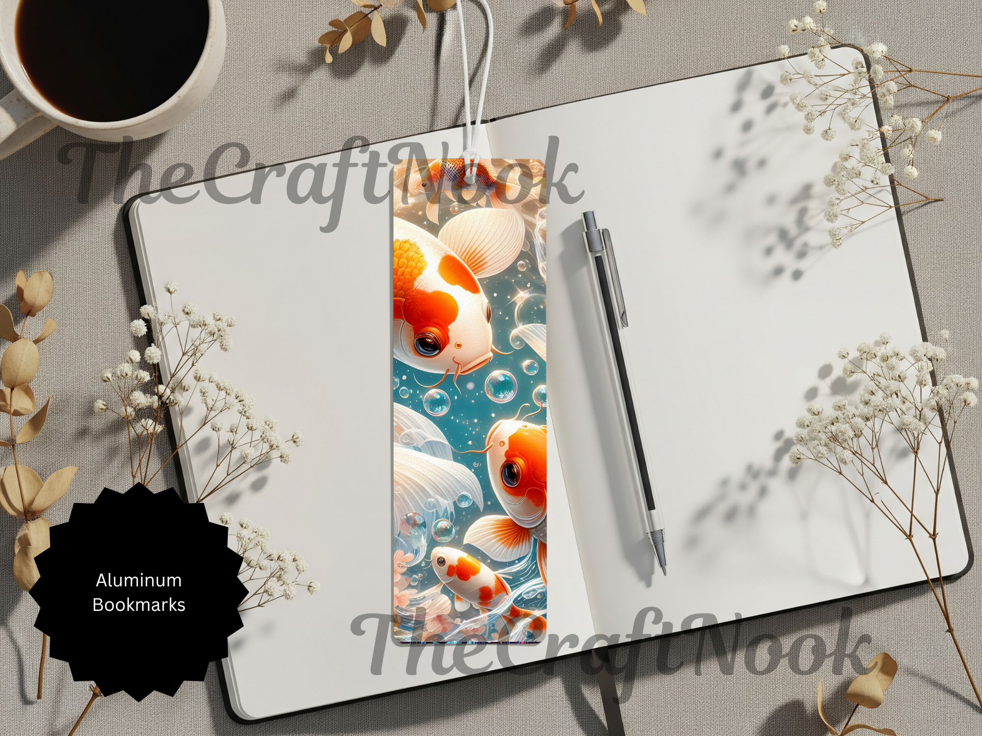 Koi Fish Bookmarks – Handcrafted Metal Bookmarks with Beads & Glitter