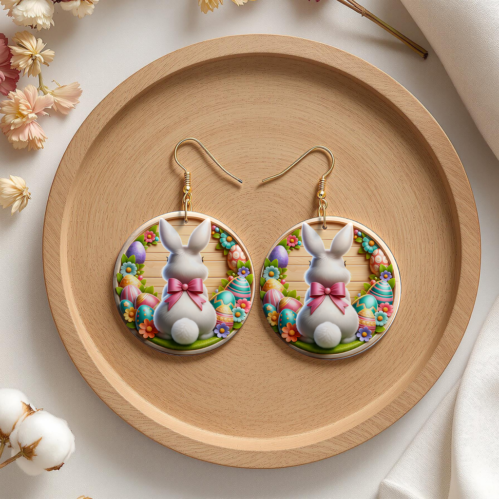 Pink Bow Bunny Easter Earrings