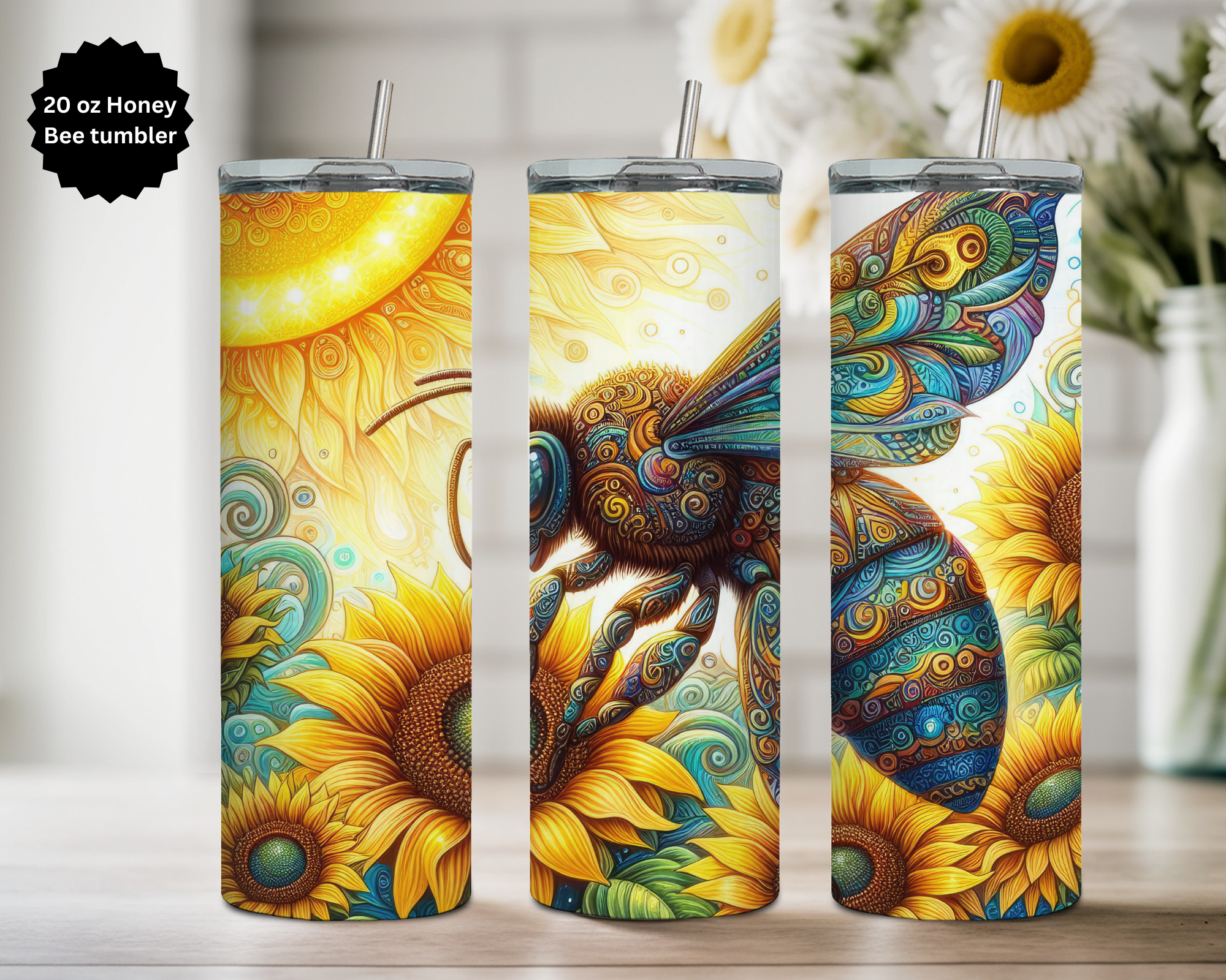 20 oz Honeybee tumbler. Multiple Images Available.
