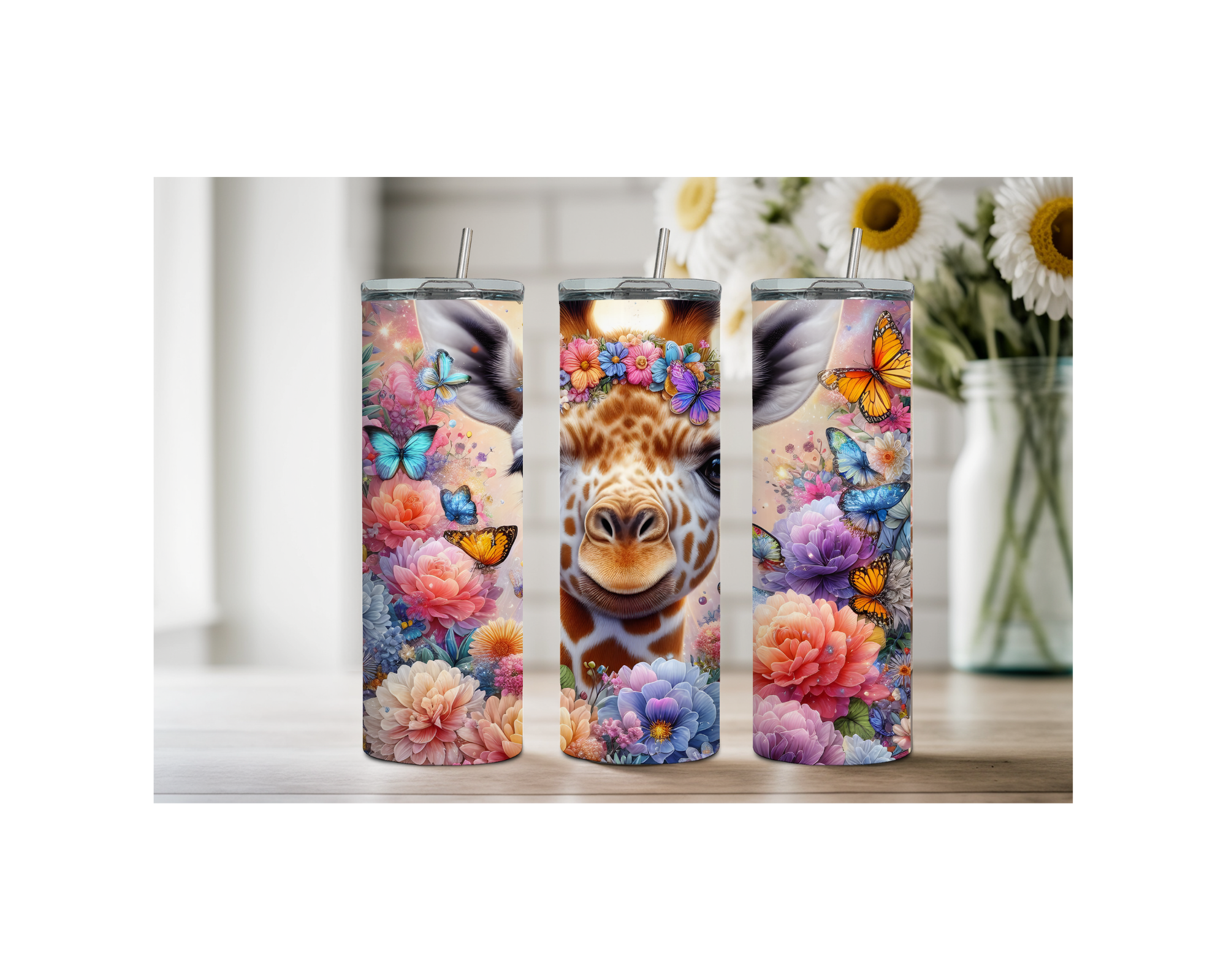 20-ounce Gentle Giraffe Whimsy Stainless Steel Tumbler. Multiple Images Available.