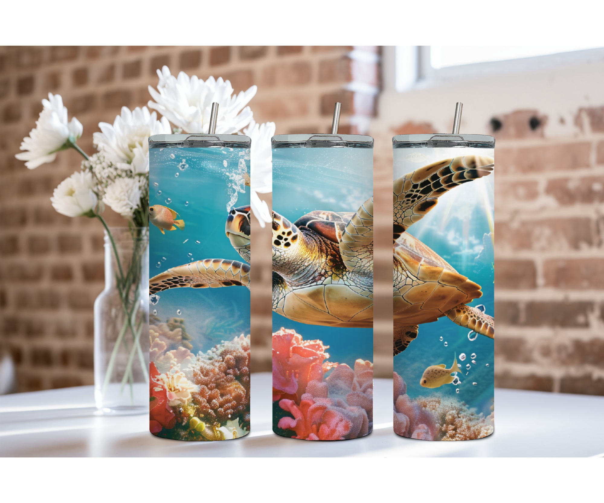 20 oz sip and surf Sea turtle Tumblers, Multiple images to choose from, with or without handle and speakers.