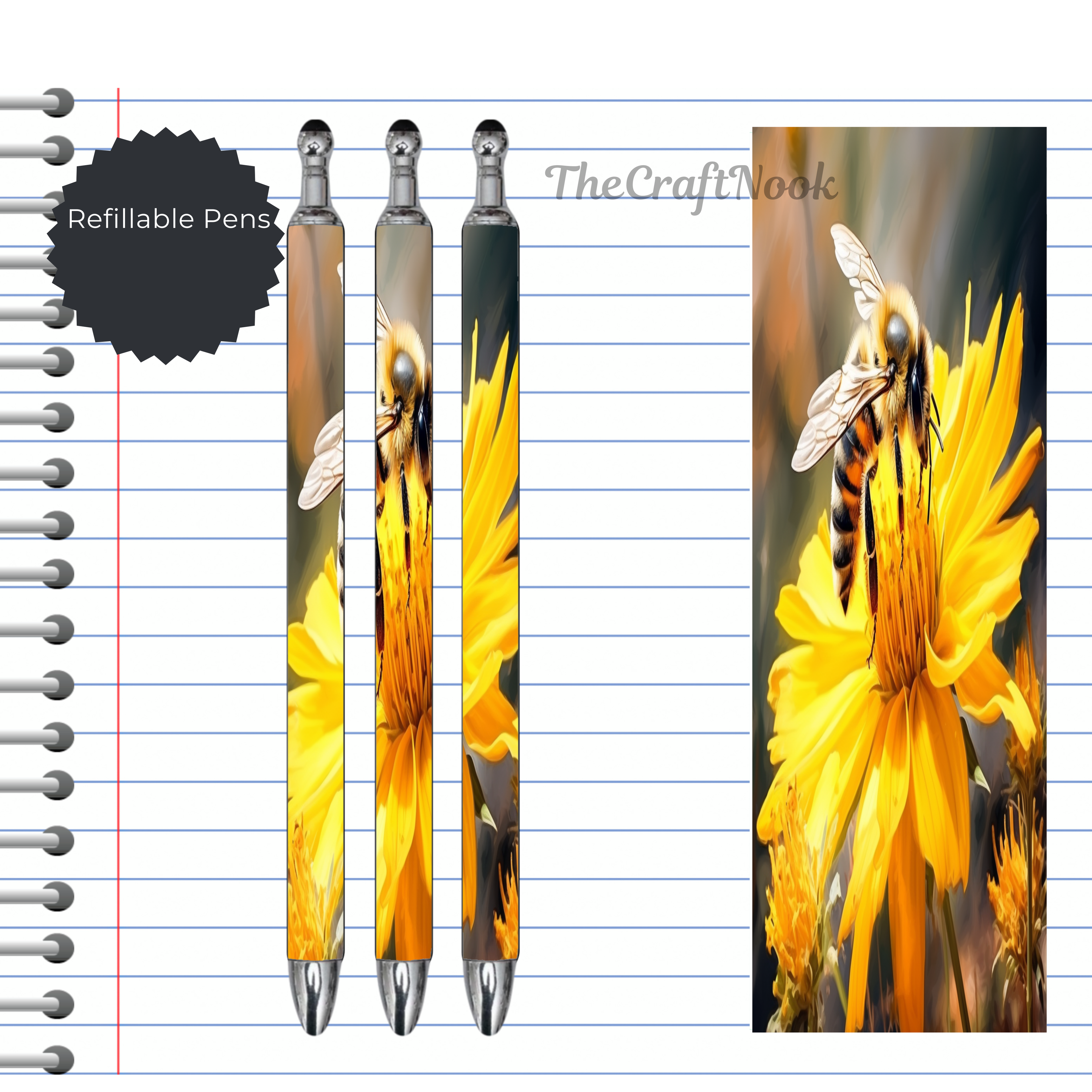 Refillable Pens, Honeybee Images. Bee happy while you write. Multiple options and Images available