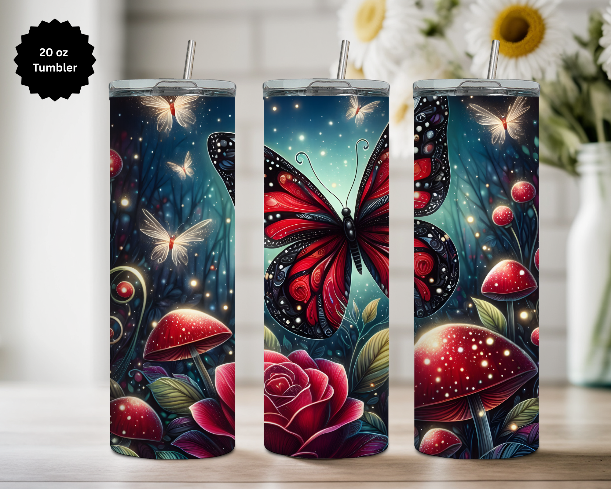 Butterfly 20 oz Stainless-Steel Tumblers. Multiple Sizes and Images Available.