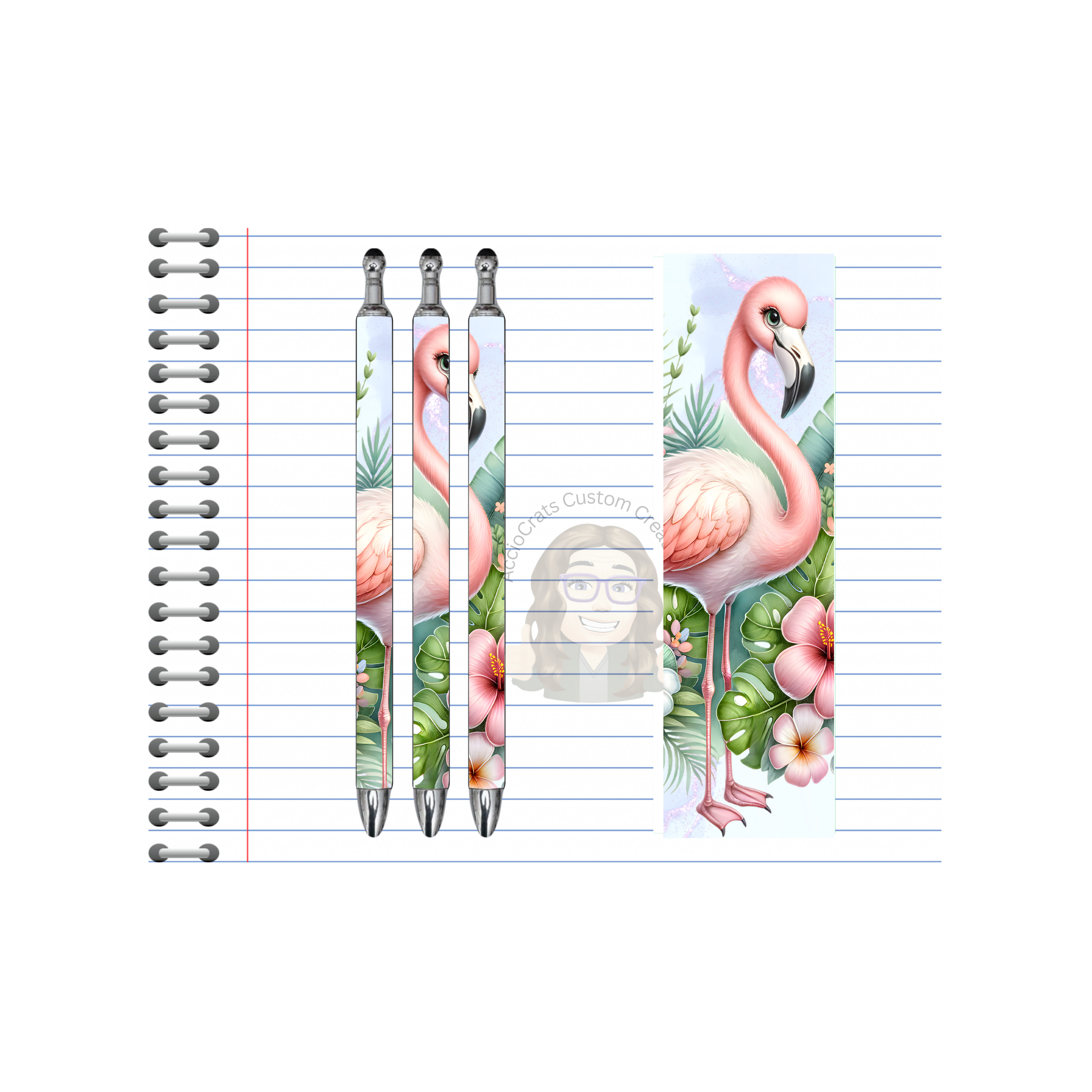 “Whimsical Island Refillable Pens, Flamingo Images multiple options and Images available.